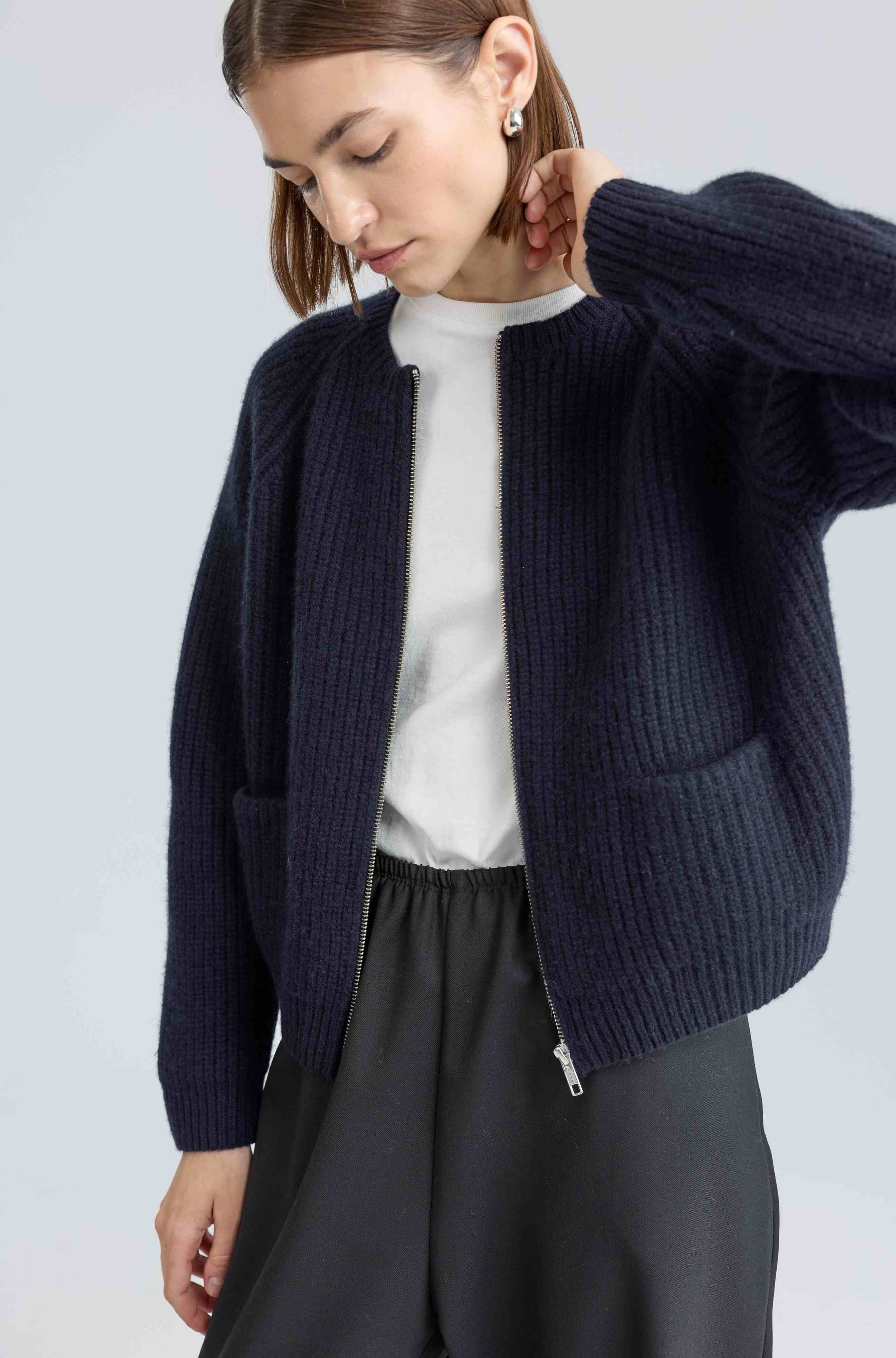 Almina Concept - Knit Zip Up Cardigan in Navy Almina Concept - Knit Zip Up Cardigan in Navy