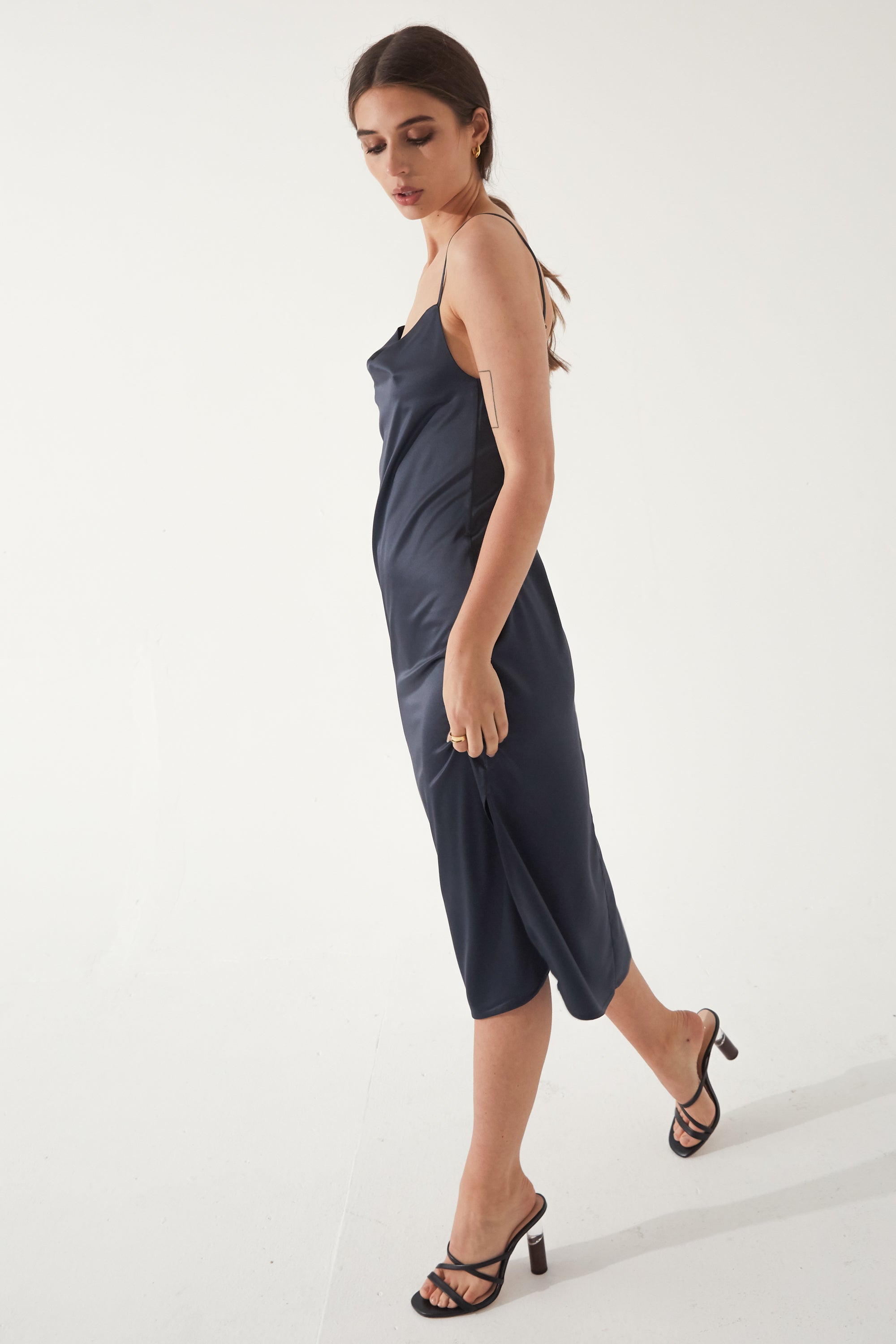 Almina Concept - Draped Slip Dress in Spring Navy