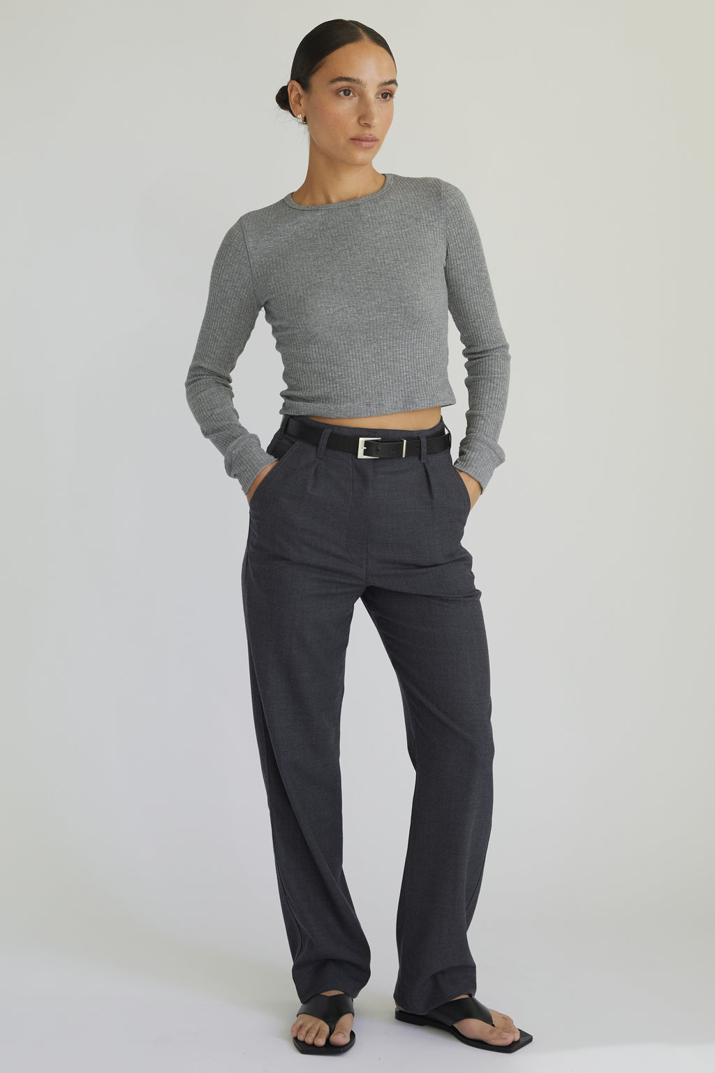 Cropped Fitted Long Sleeve Top - Almina Concept 
