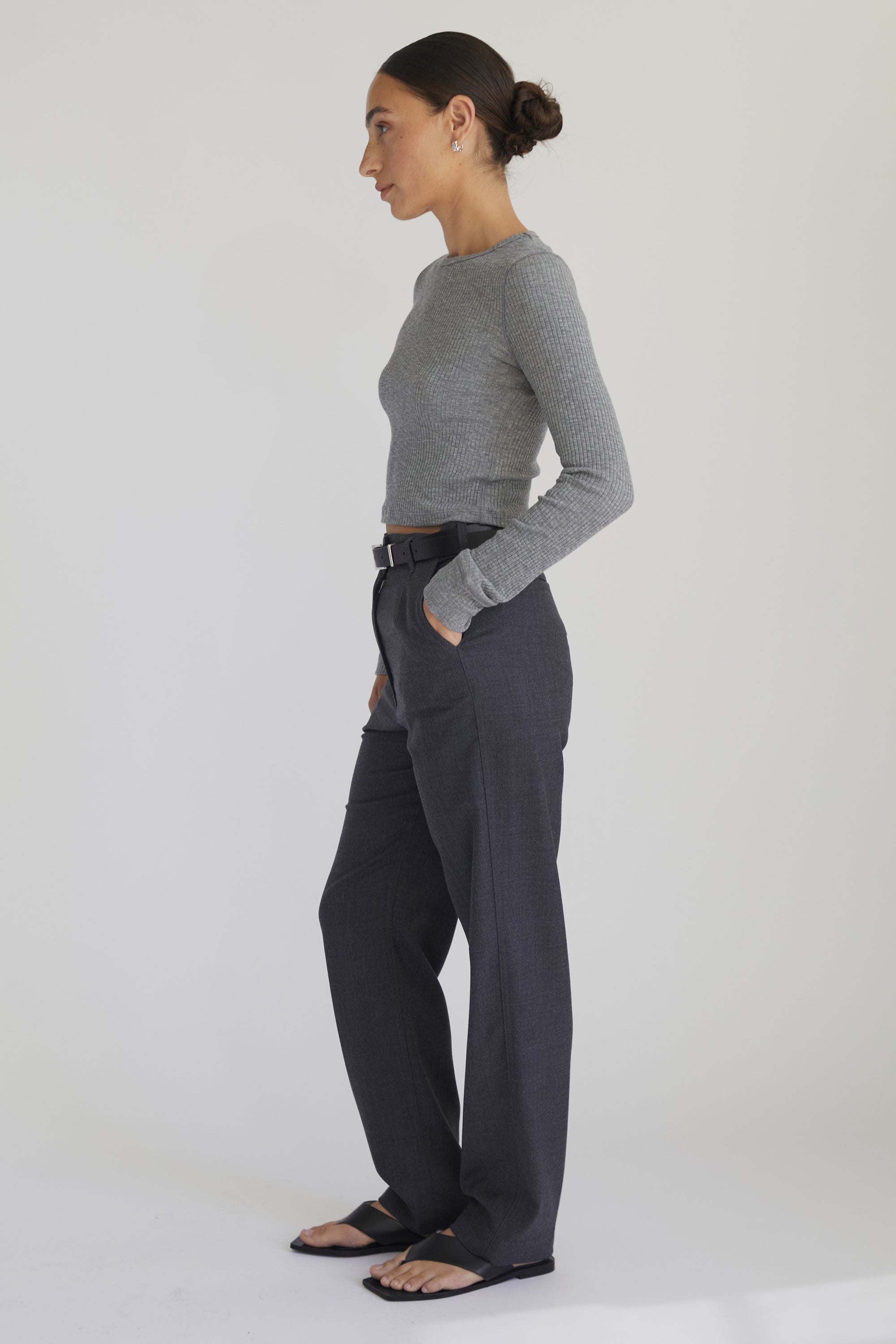 Cropped Fitted Long Sleeve Top - Almina Concept 