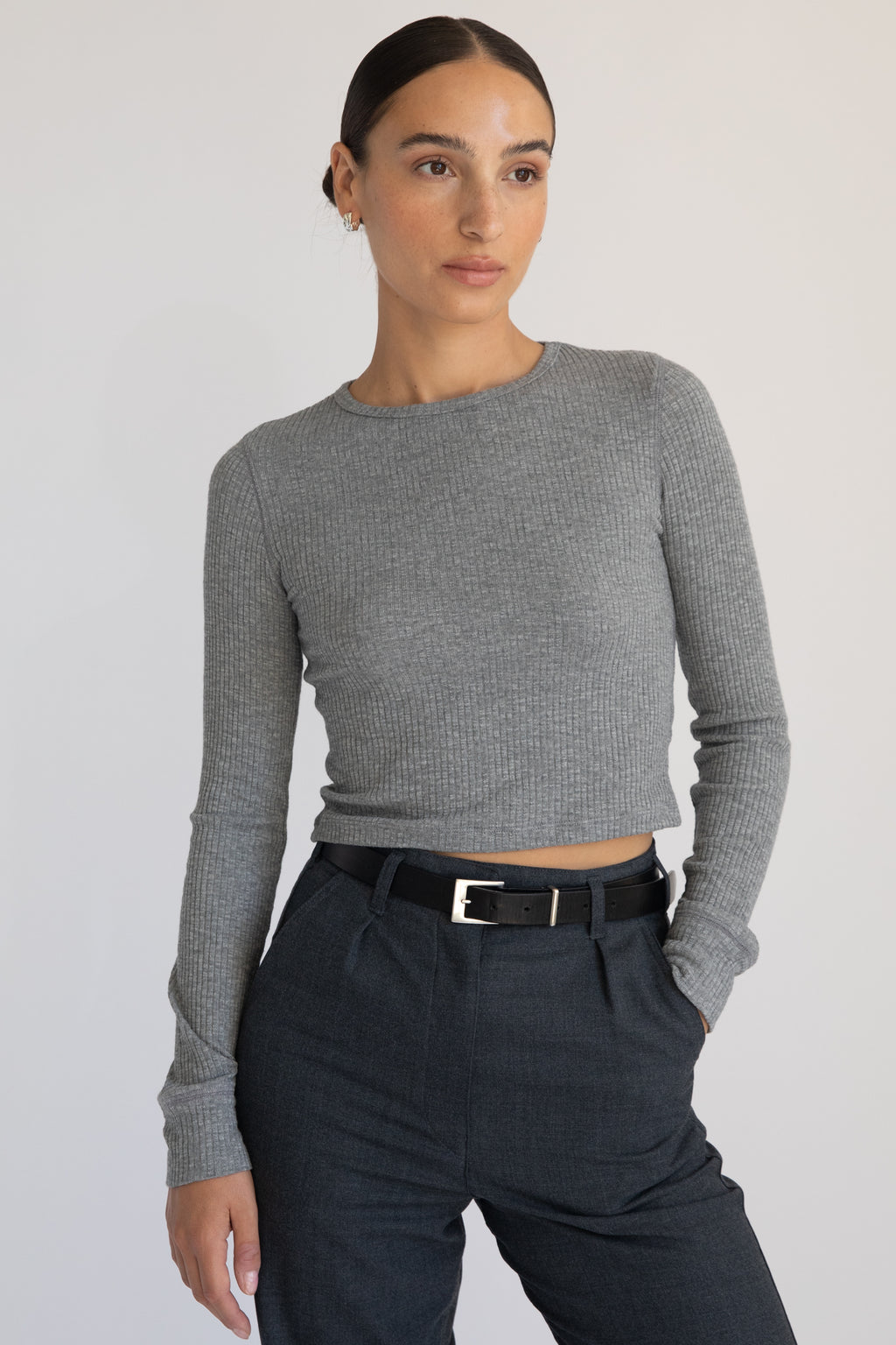 Cropped Fitted Long Sleeve Top - Almina Concept 