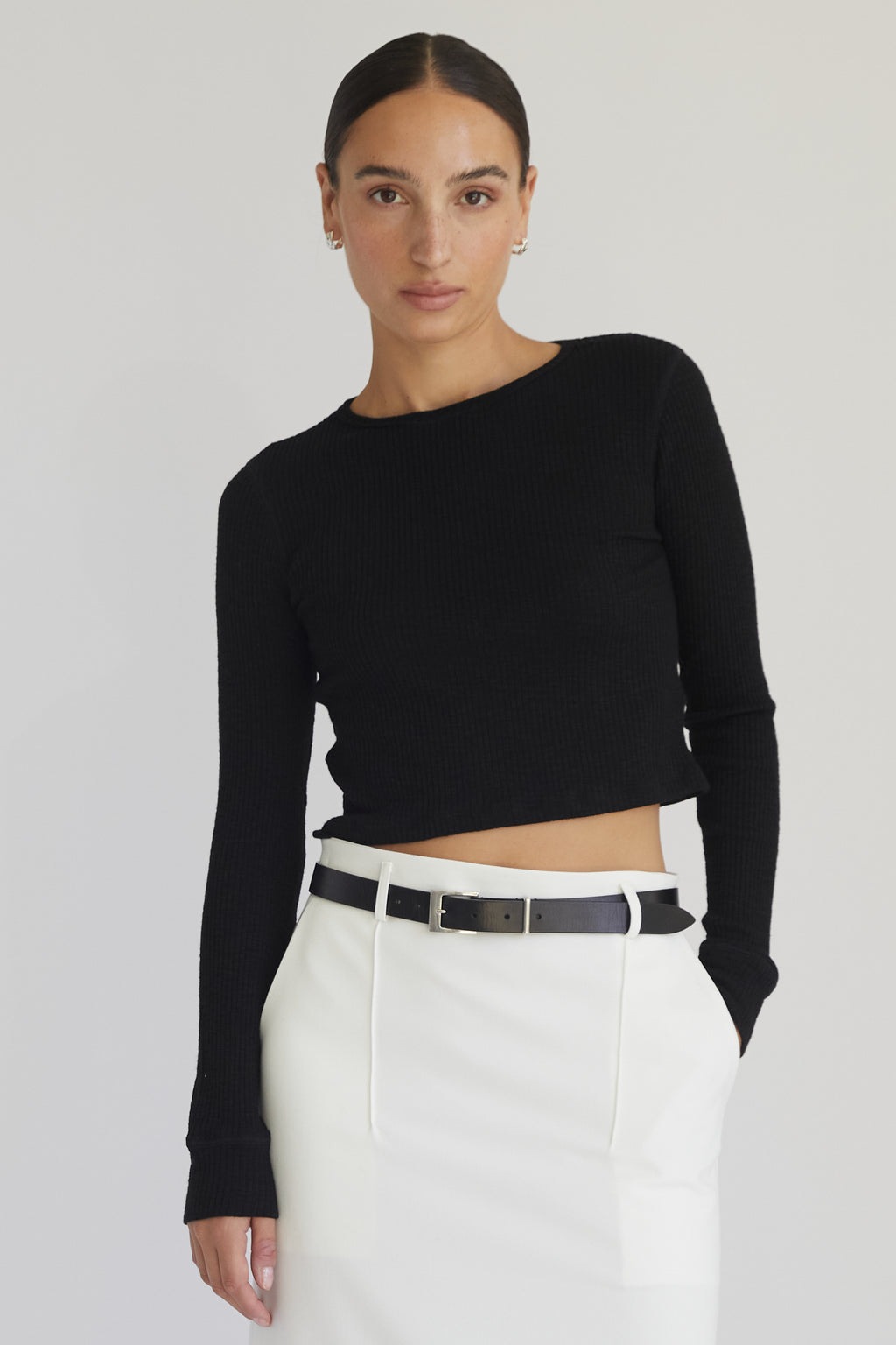 Cropped Fitted Long Sleeve Top - Almina Concept 
