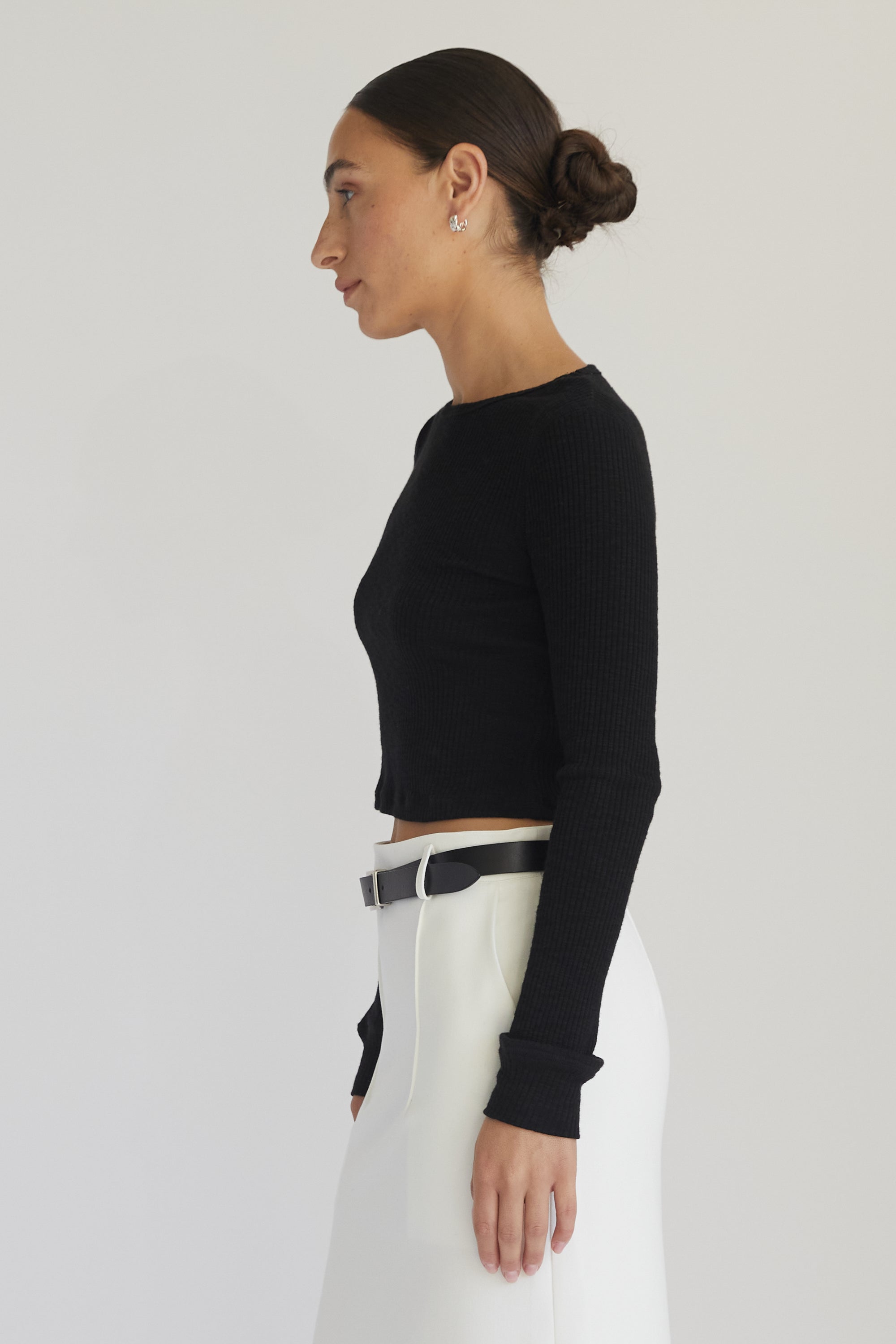 Cropped Fitted Long Sleeve Top - Almina Concept 