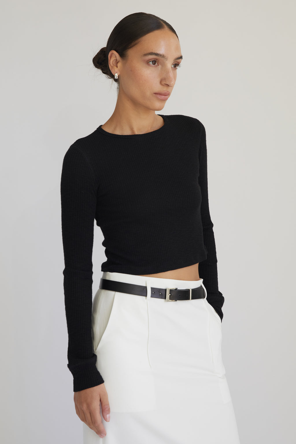 Cropped Fitted Long Sleeve Top - Almina Concept 