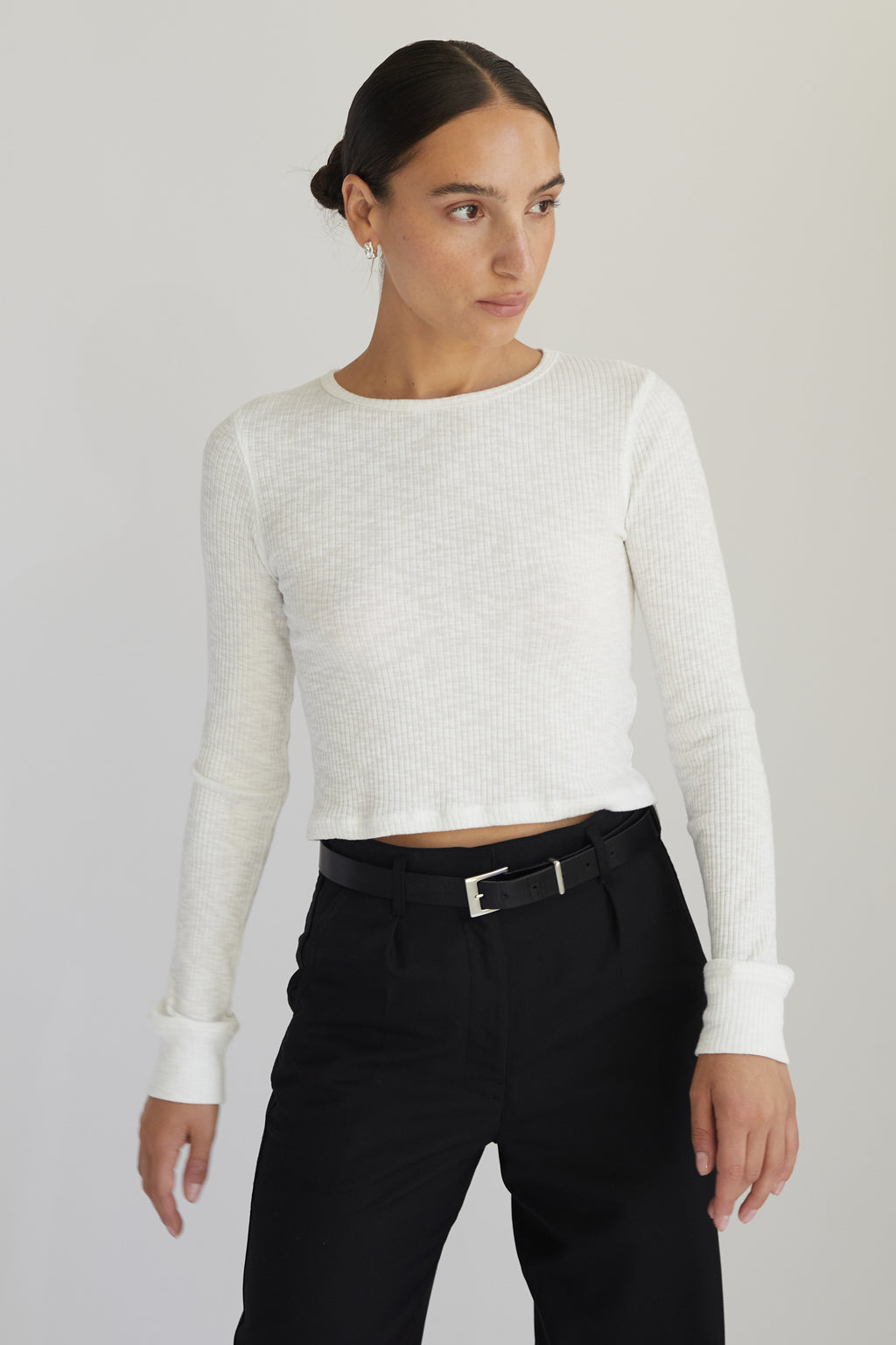 Cropped Fitted Long Sleeve Top - Almina Concept 