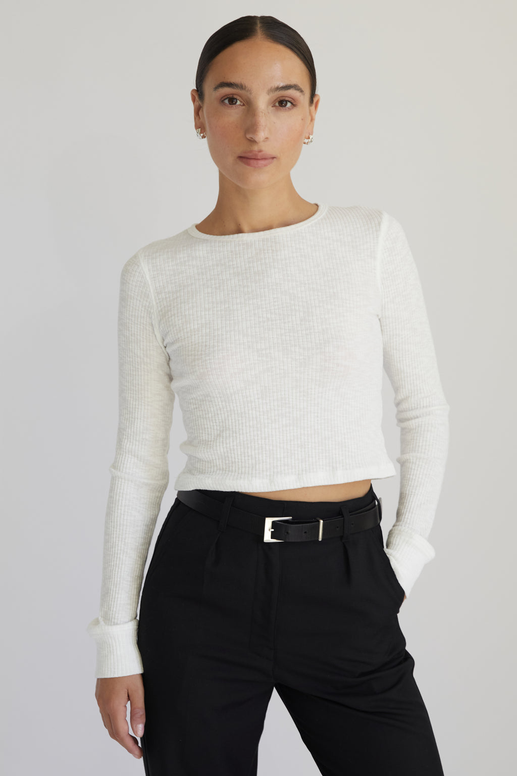 Cropped Fitted Long Sleeve Top - Almina Concept 