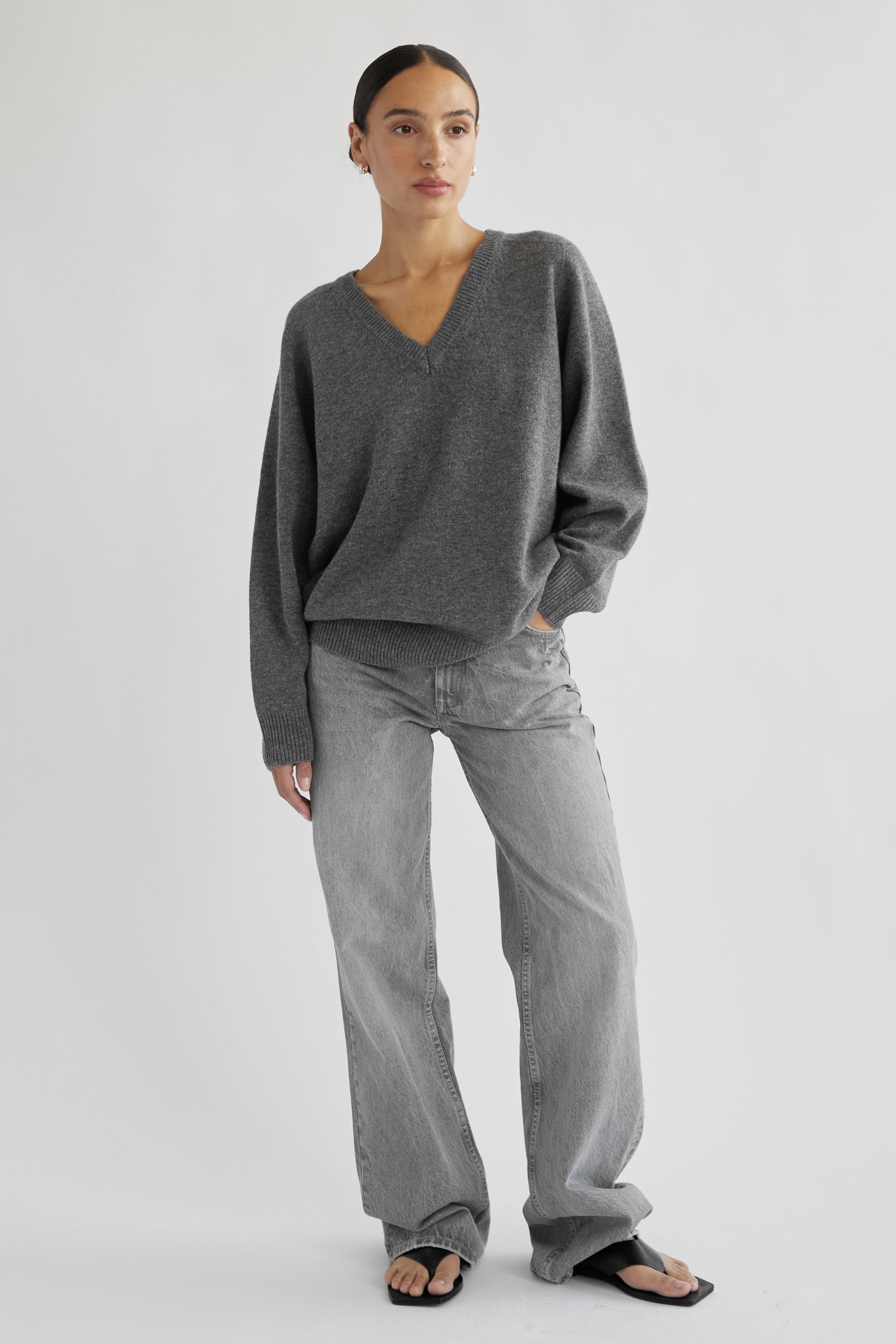 Wool V Neck Sweater - Almina Concept 