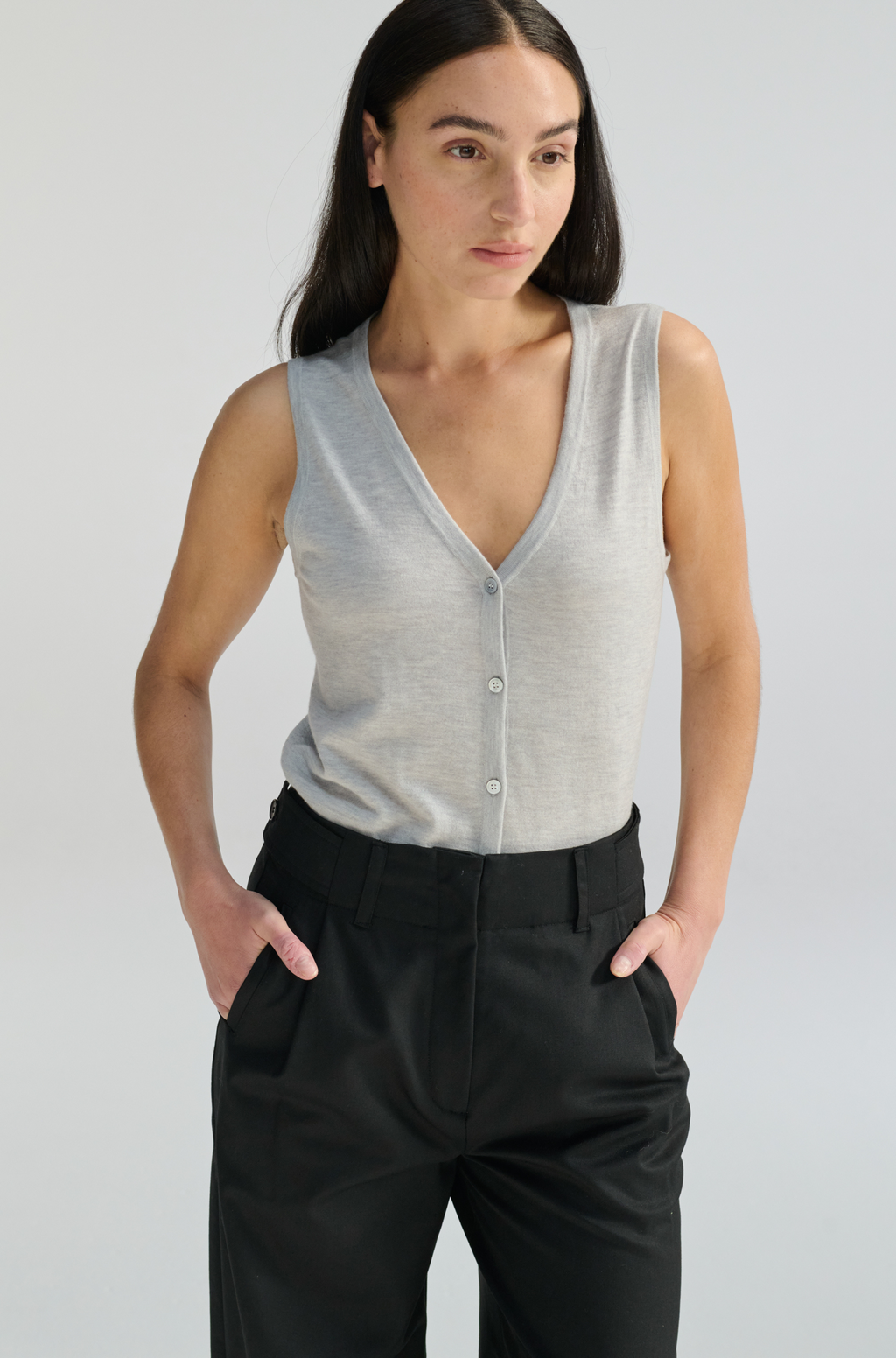 Knit Button Closure Vest - Almina Concept 