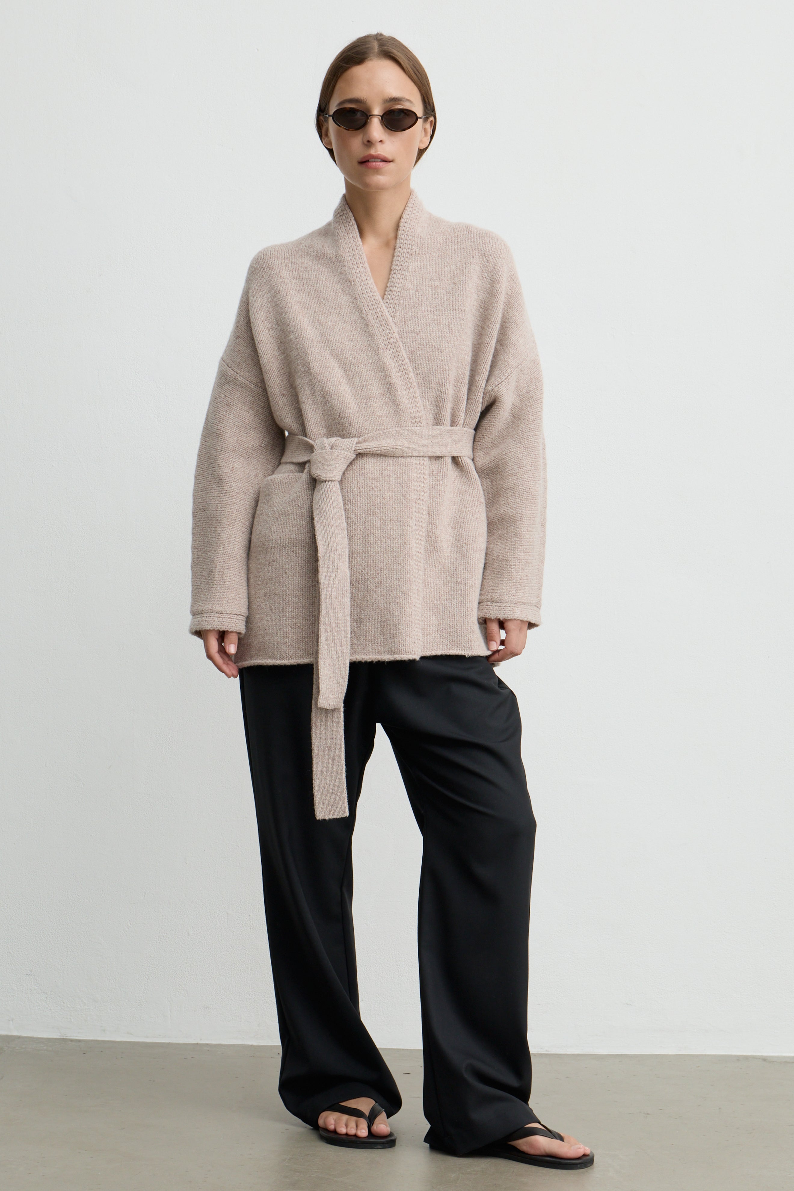 Almina Concept - Wrap Cardigan in Oatmeal