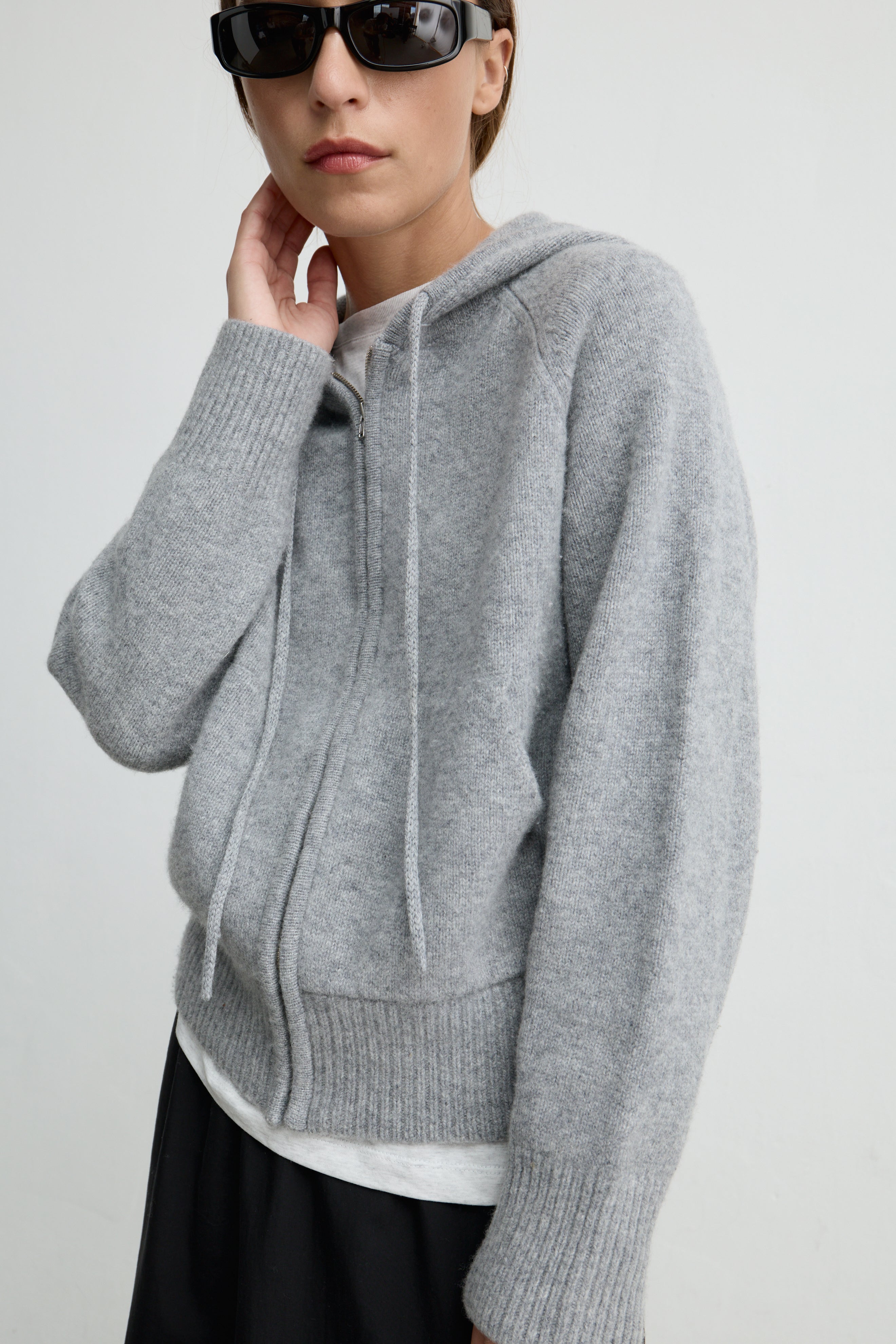 Wool Hoodie Zip Up Sweater