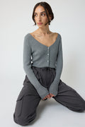 Cropped V Neck Cardigan - Almina Concept 