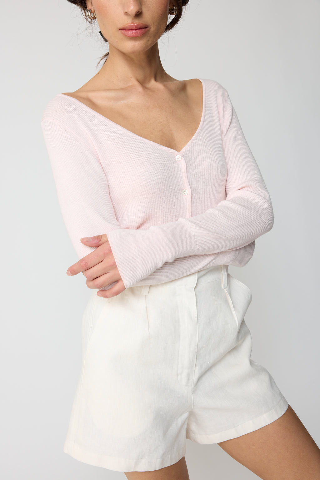 Cropped V Neck Cardigan - Almina Concept 