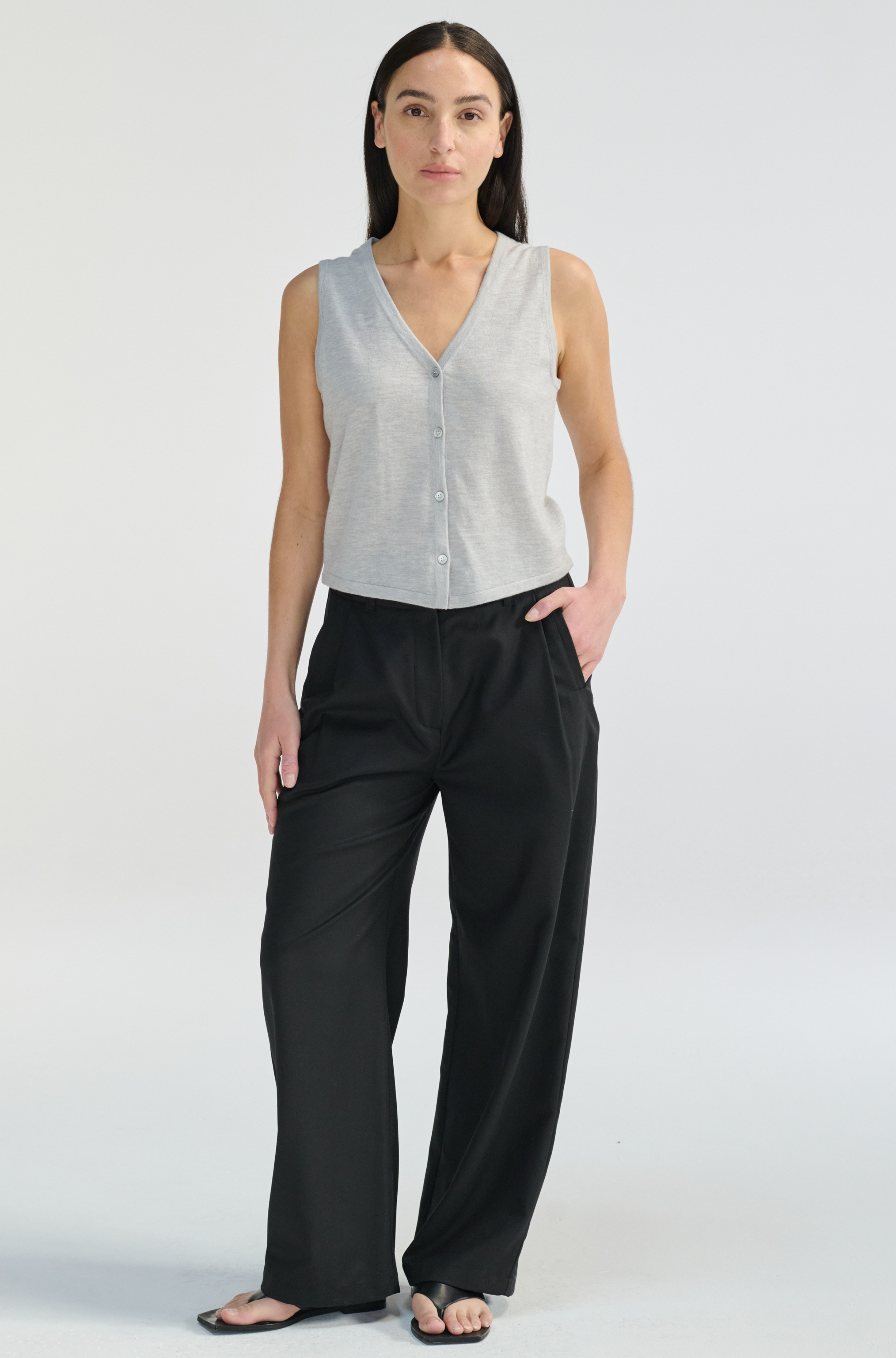 Knit Button Closure Vest - Almina Concept 