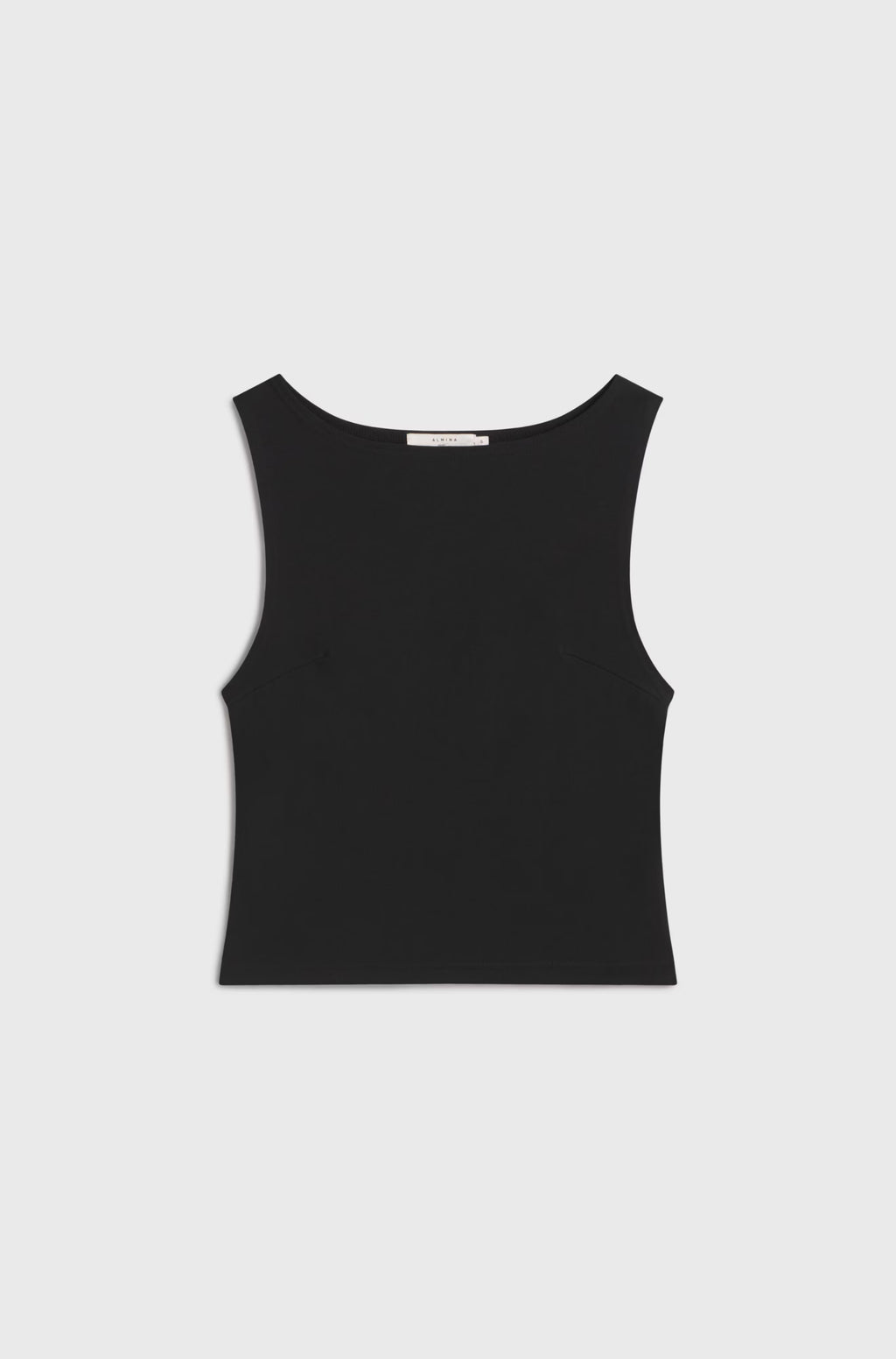 Black sleeveless top on a light gray background