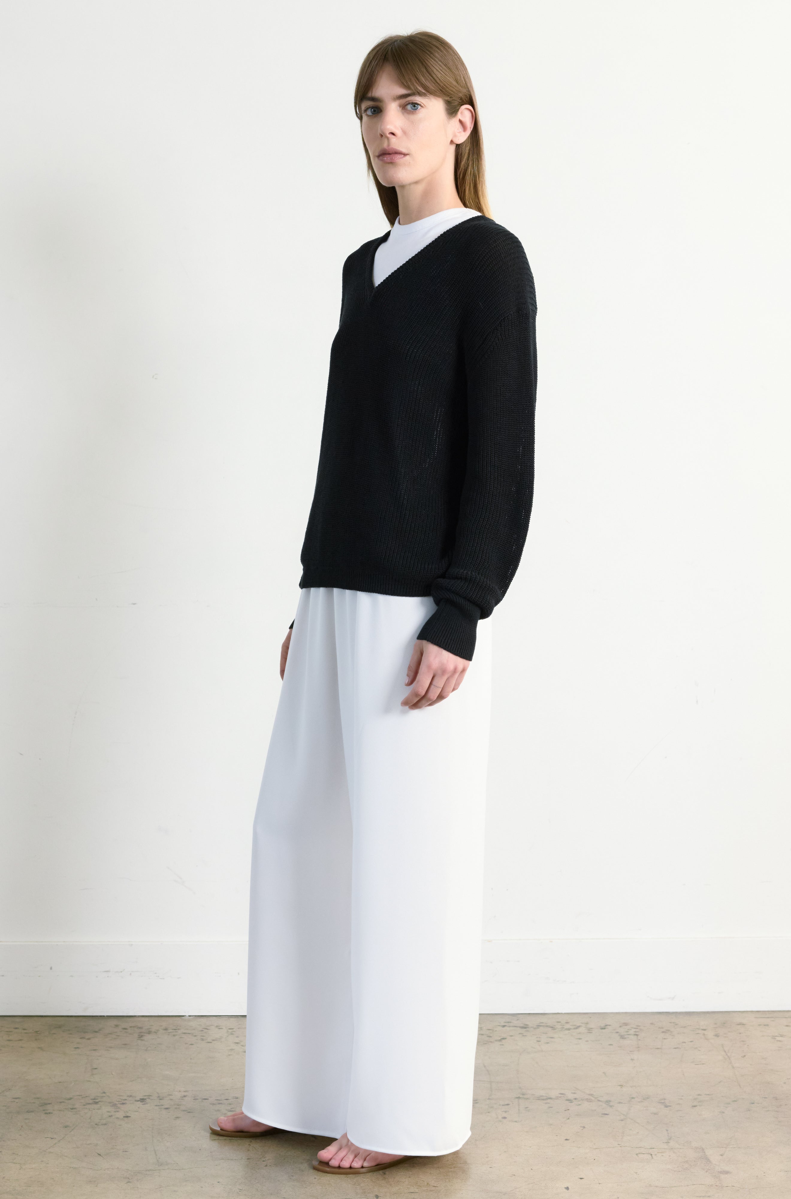 Cotton Mesh V Neck Sweater