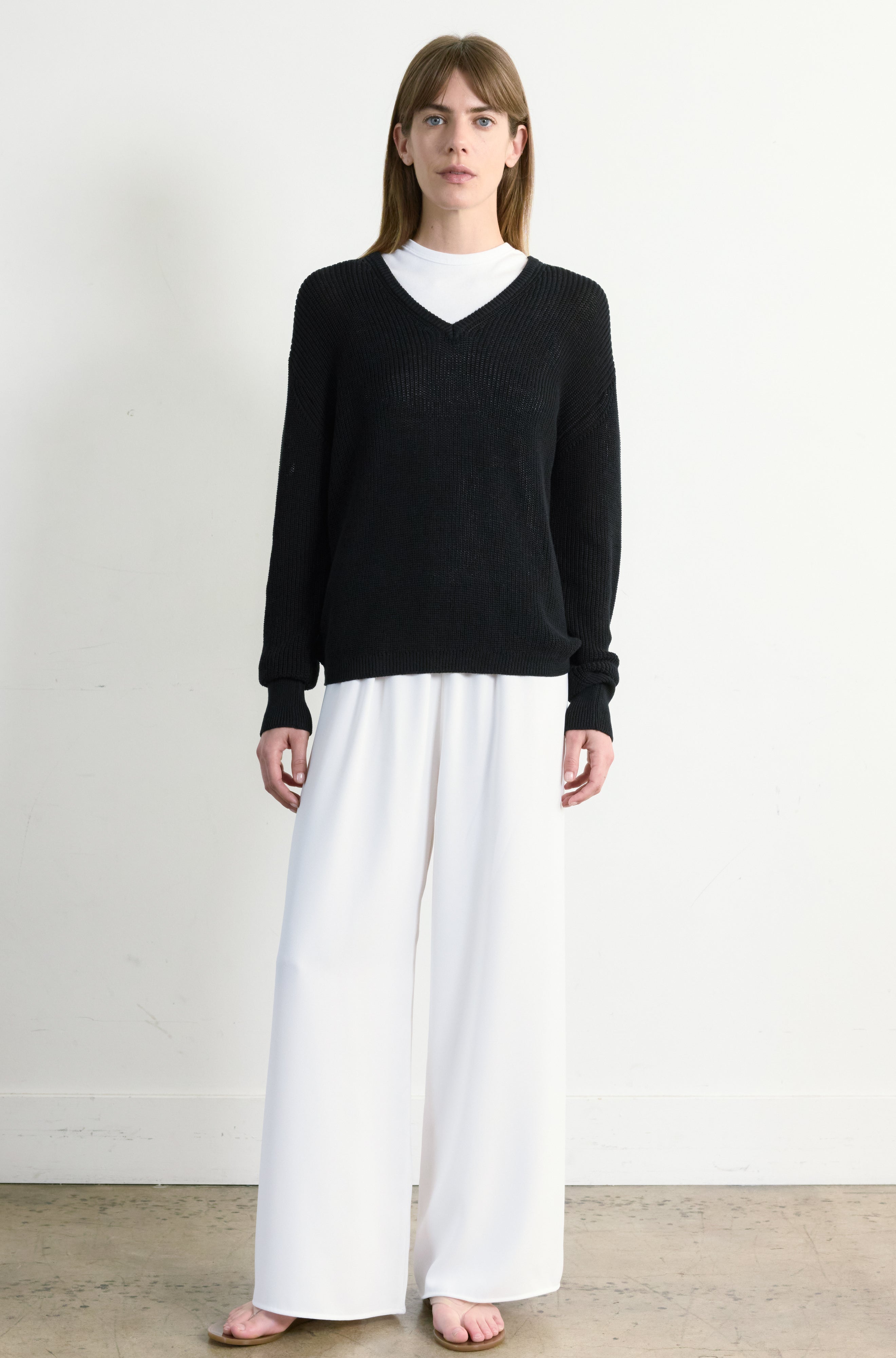 Cotton Mesh V Neck Sweater