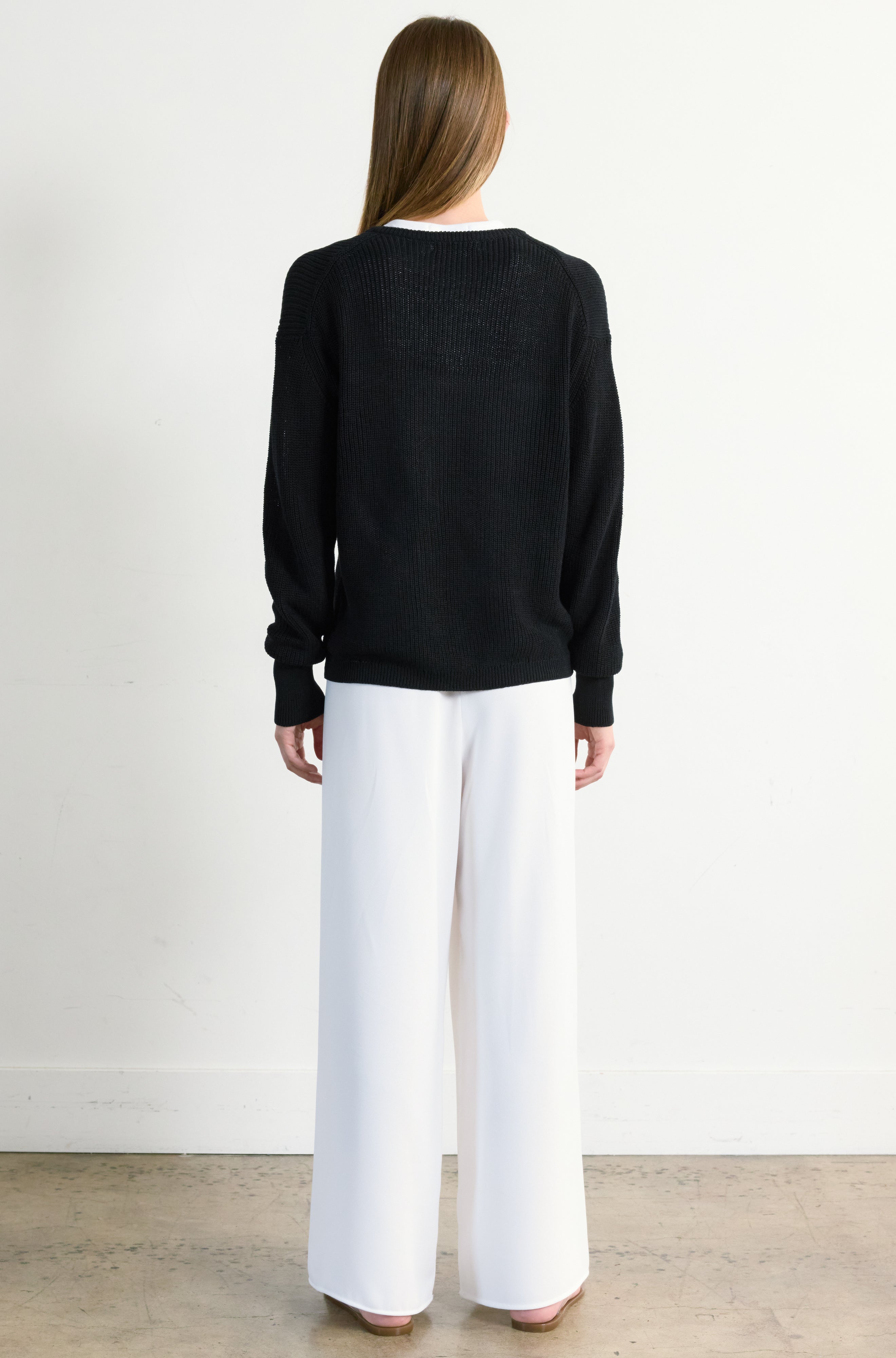 Cotton Mesh V Neck Sweater