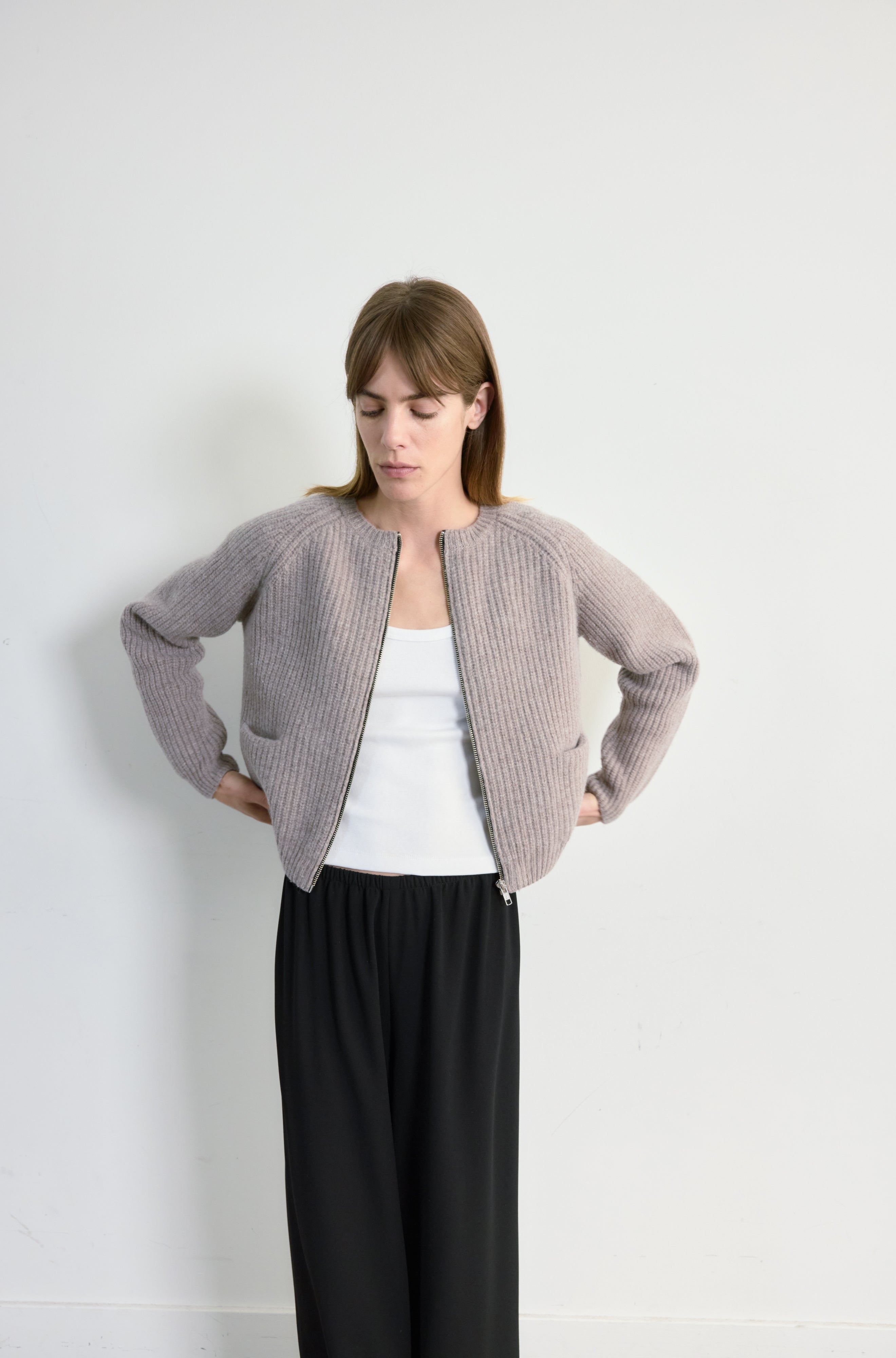 Knit Zip Up Cardigan - Almina Concept 