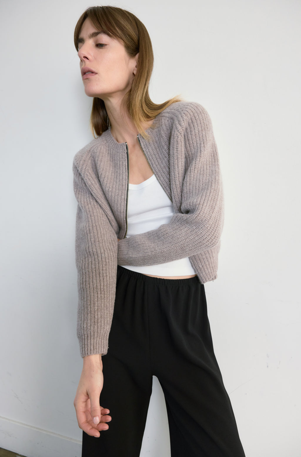 Knit Zip Up Cardigan - Almina Concept 