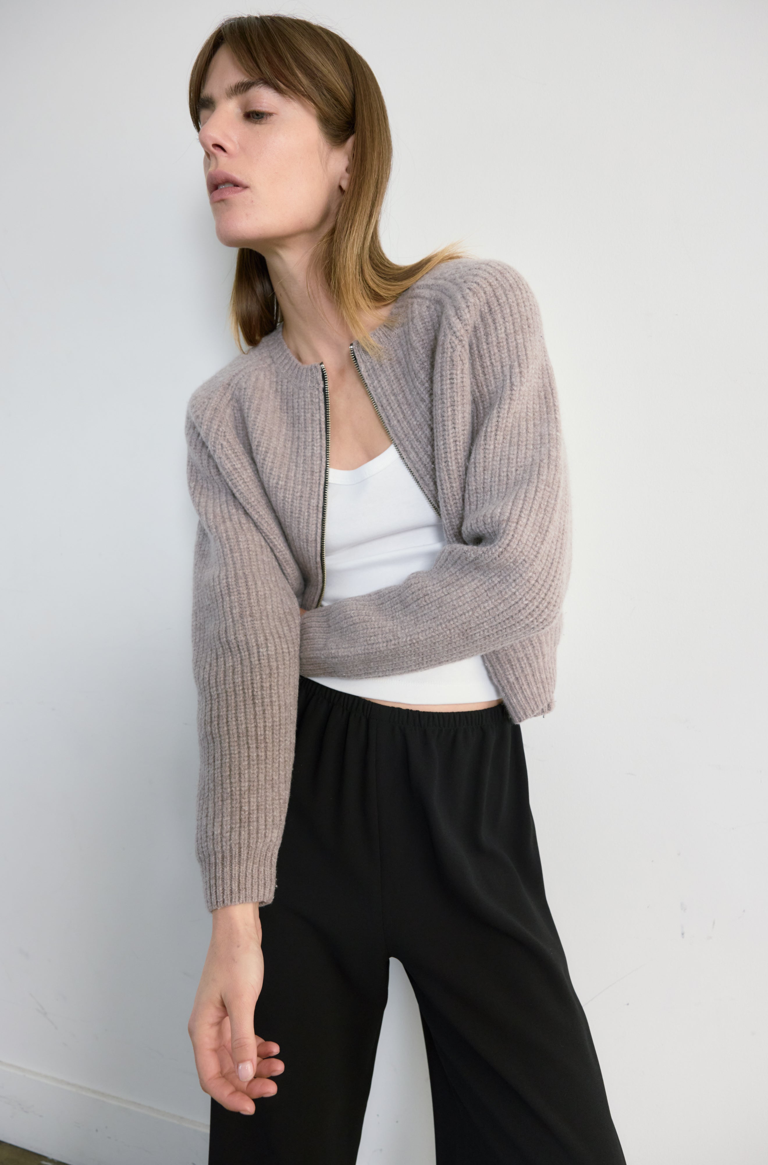 Knit Zip Up Cardigan - Almina Concept 