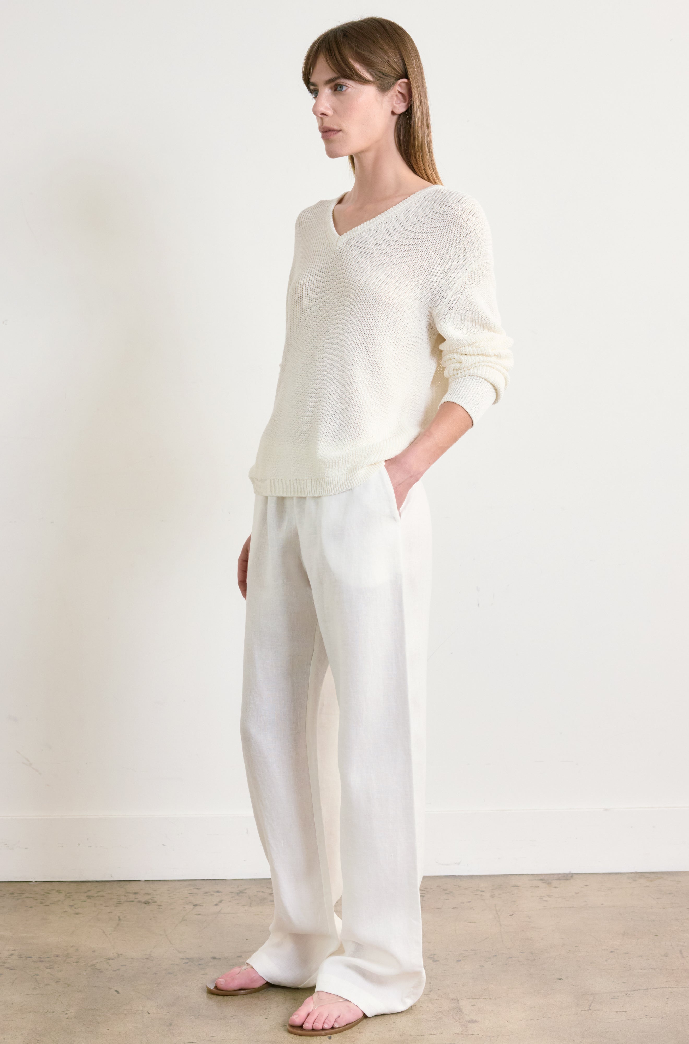 Cotton Mesh V Neck Sweater