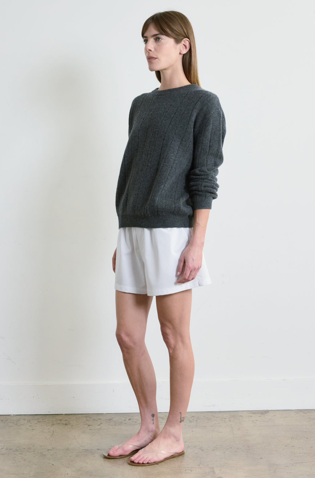 Ribbed Wool Crewneck Sweater - Almina Concept 