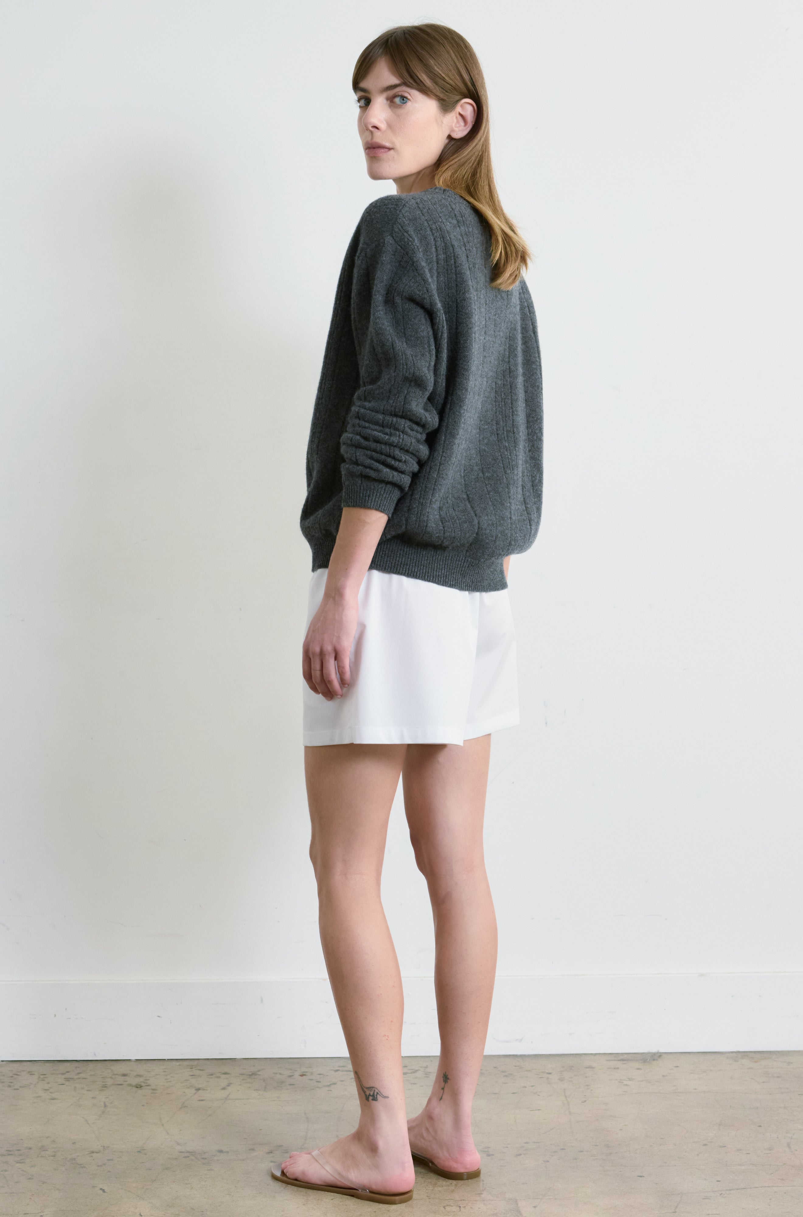 Ribbed Wool Crewneck Sweater - Almina Concept 