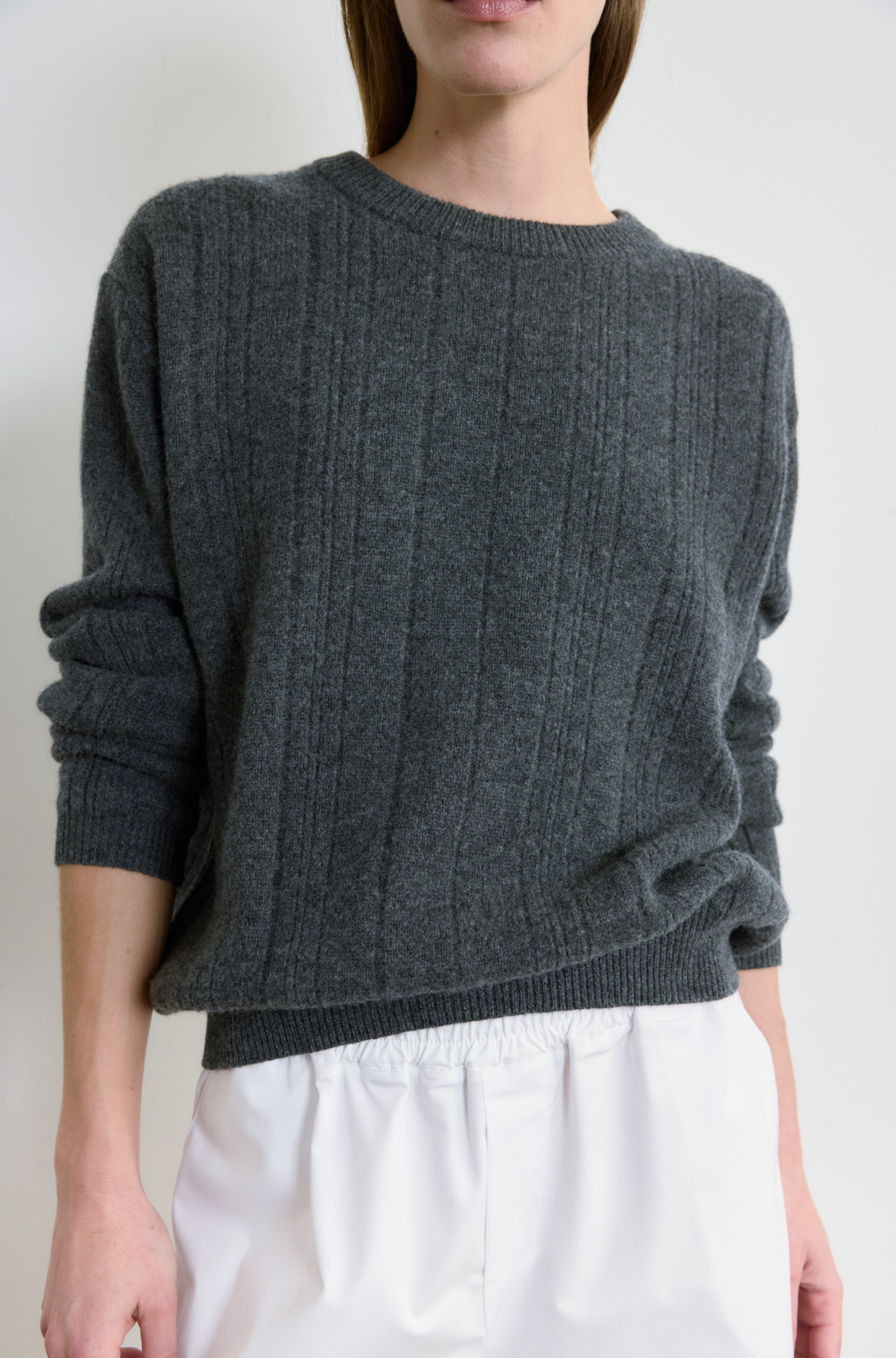 Ribbed Wool Crewneck Sweater - Almina Concept 