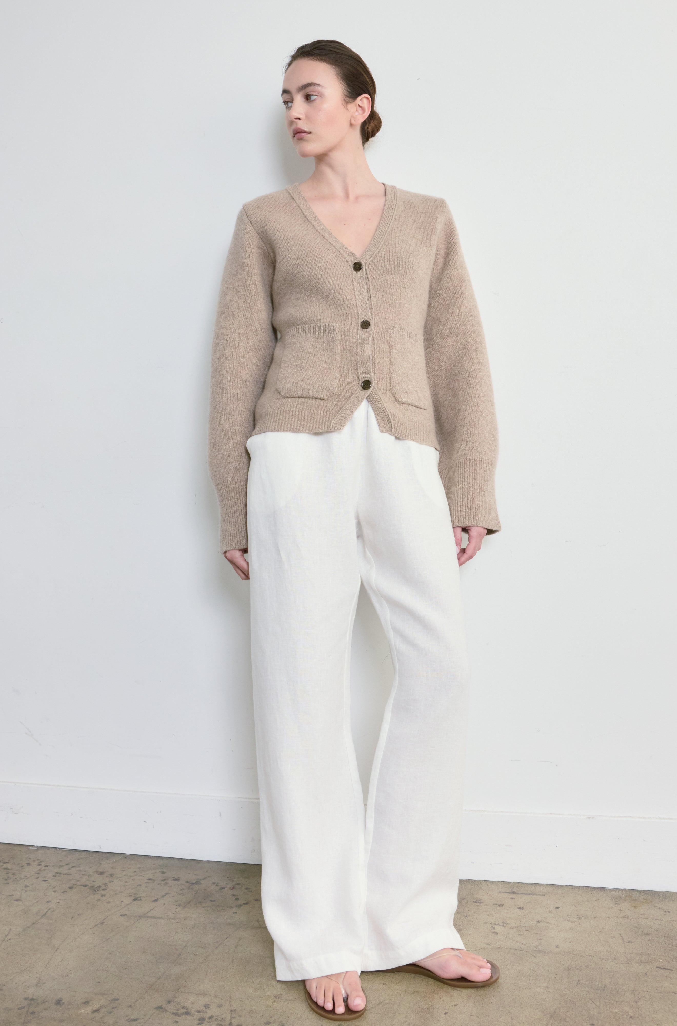 Almina Concept - V Neck Cardigan in Oatmeal