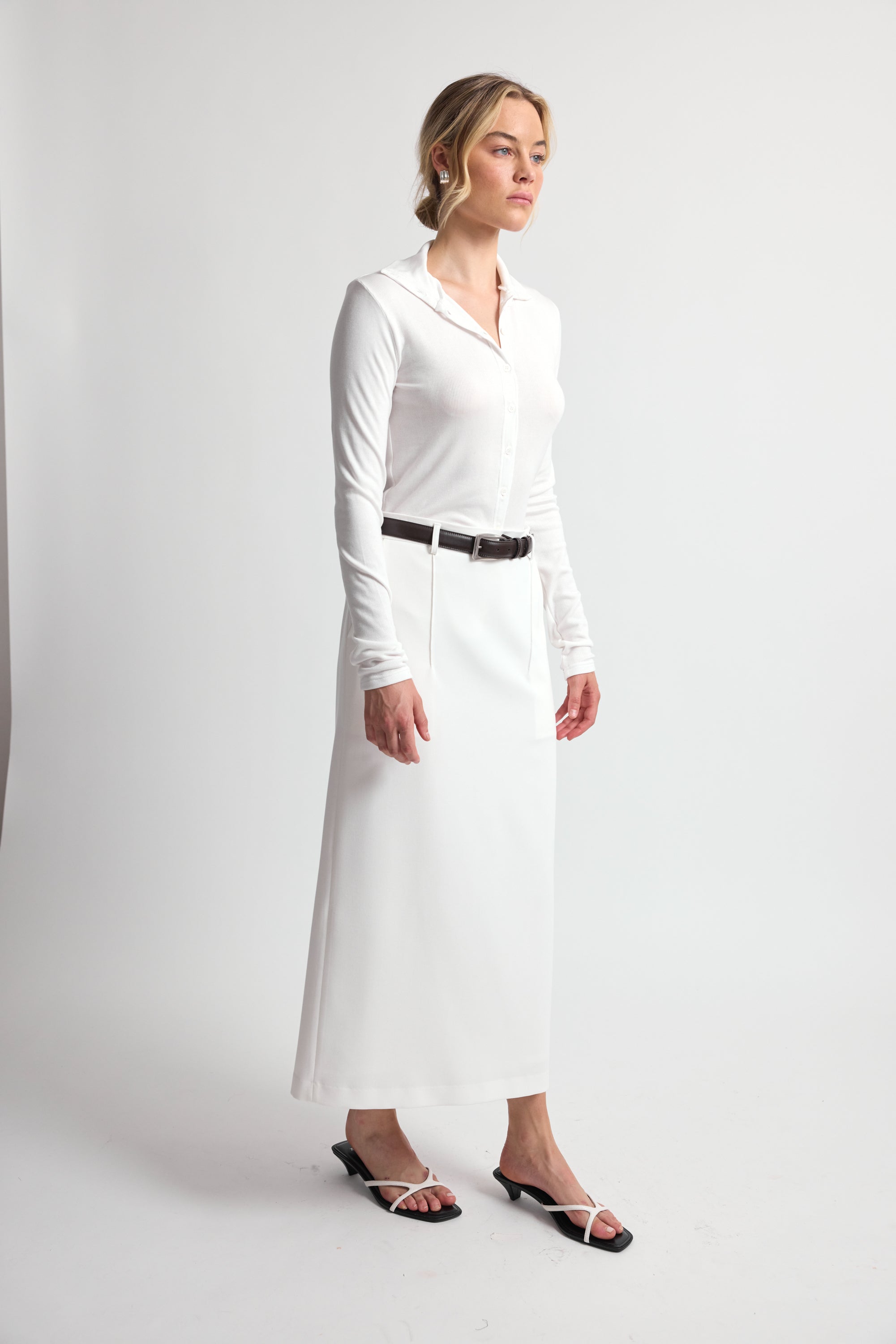 High Neck Button Up Long Sleeve - Almina Concept 