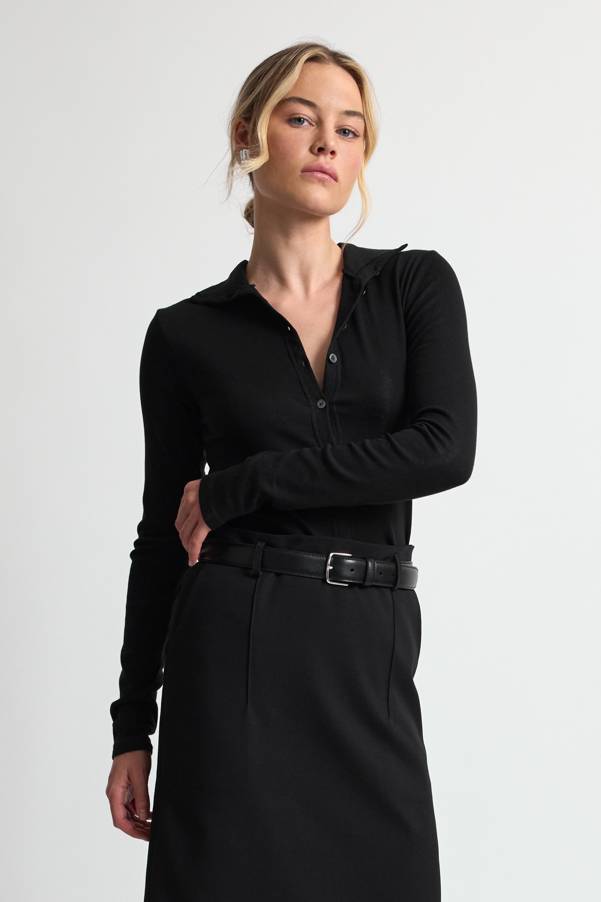 High Neck Button Up Long Sleeve - Almina Concept 