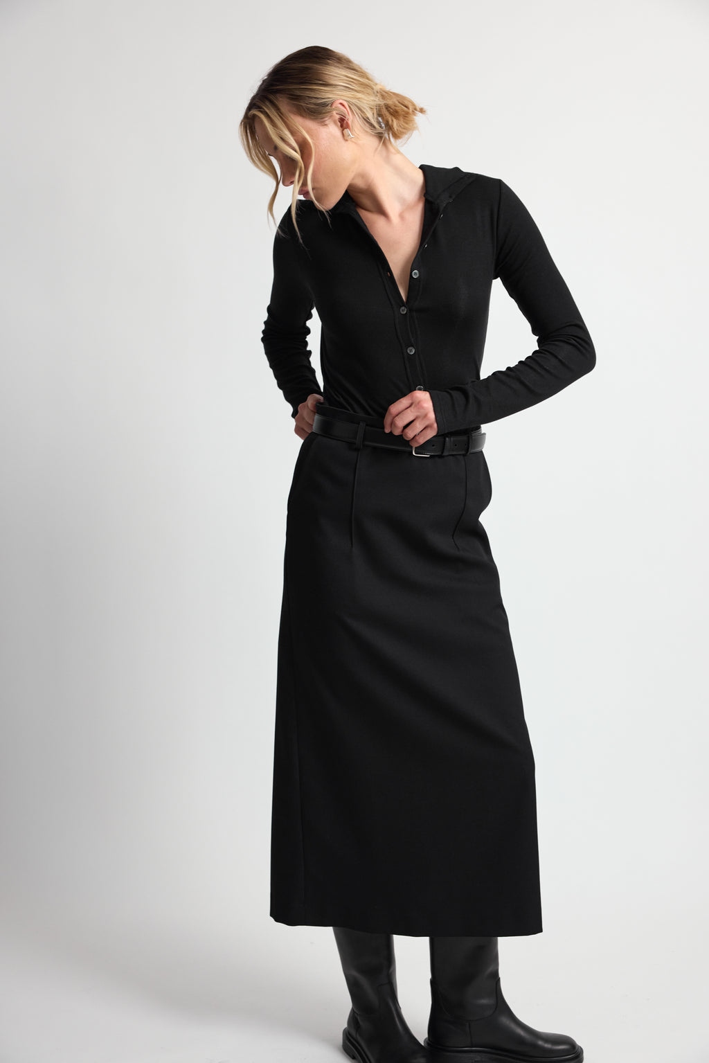 High Neck Button Up Long Sleeve - Almina Concept 