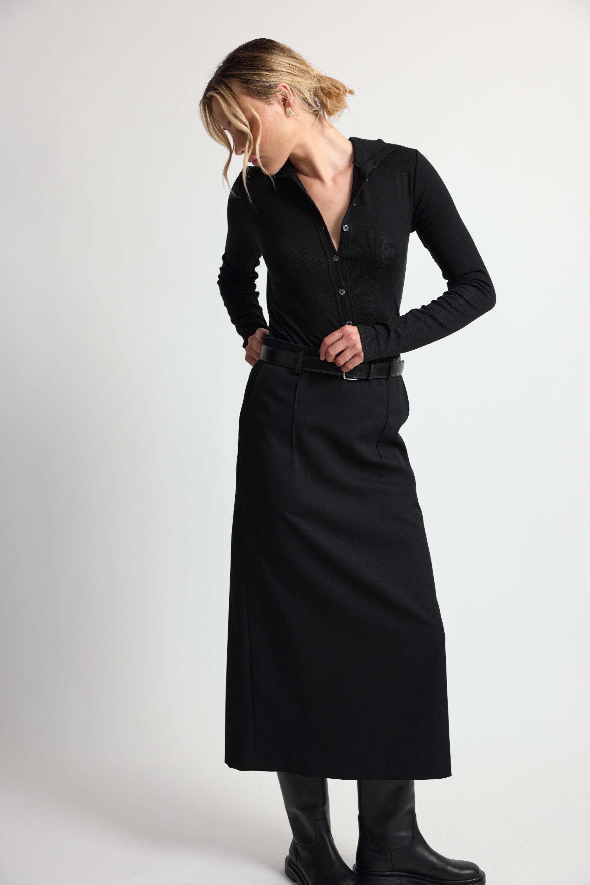 High Neck Button Up Long Sleeve - Almina Concept 