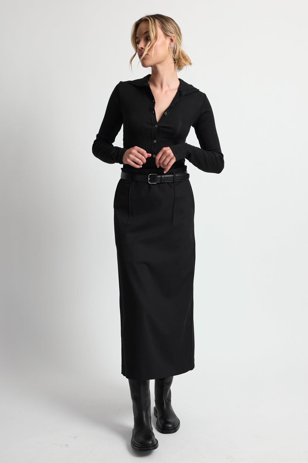 High Neck Button Up Long Sleeve - Almina Concept 