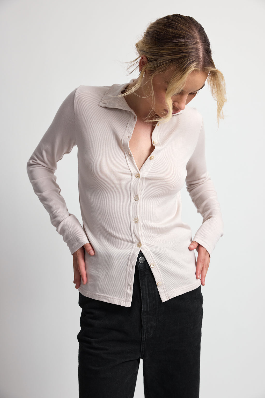 High Neck Button Up Long Sleeve - Almina Concept 