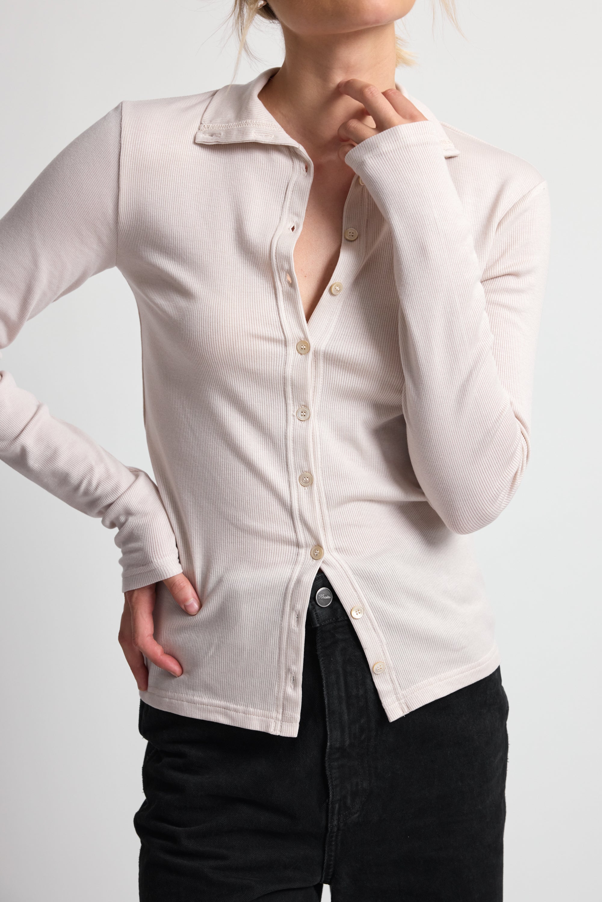 High Neck Button Up Long Sleeve - Almina Concept 