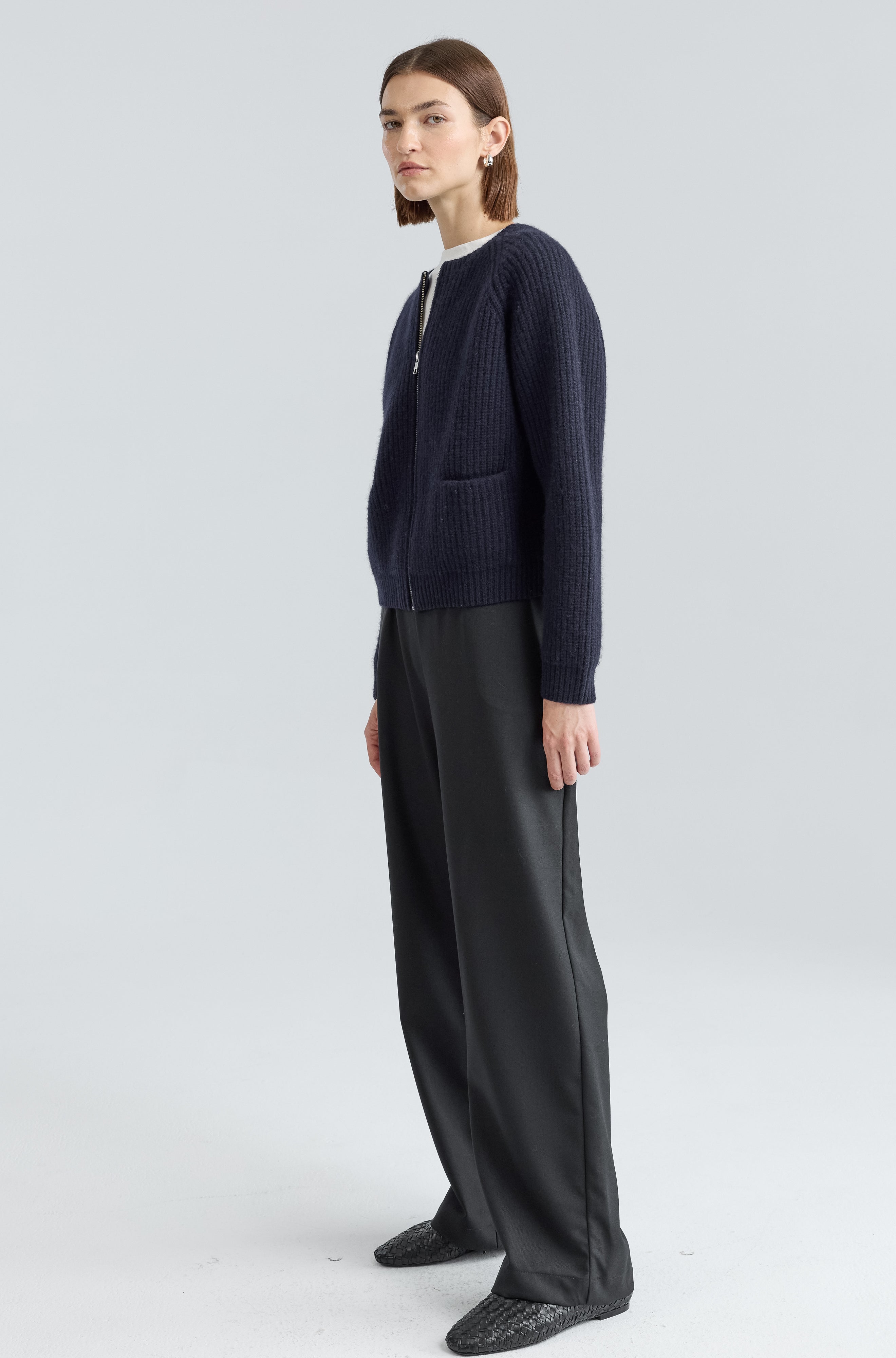 Knit Zip Up Cardigan - Almina Concept 