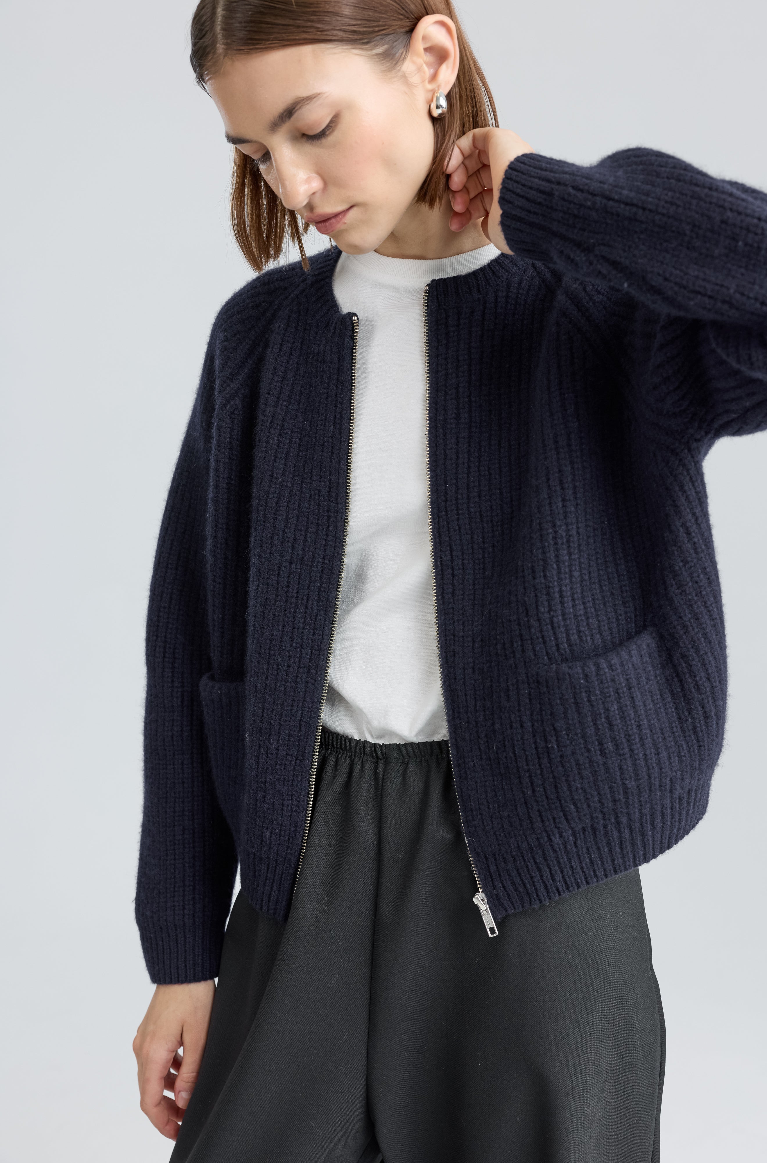 Knit Zip Up Cardigan - Almina Concept 