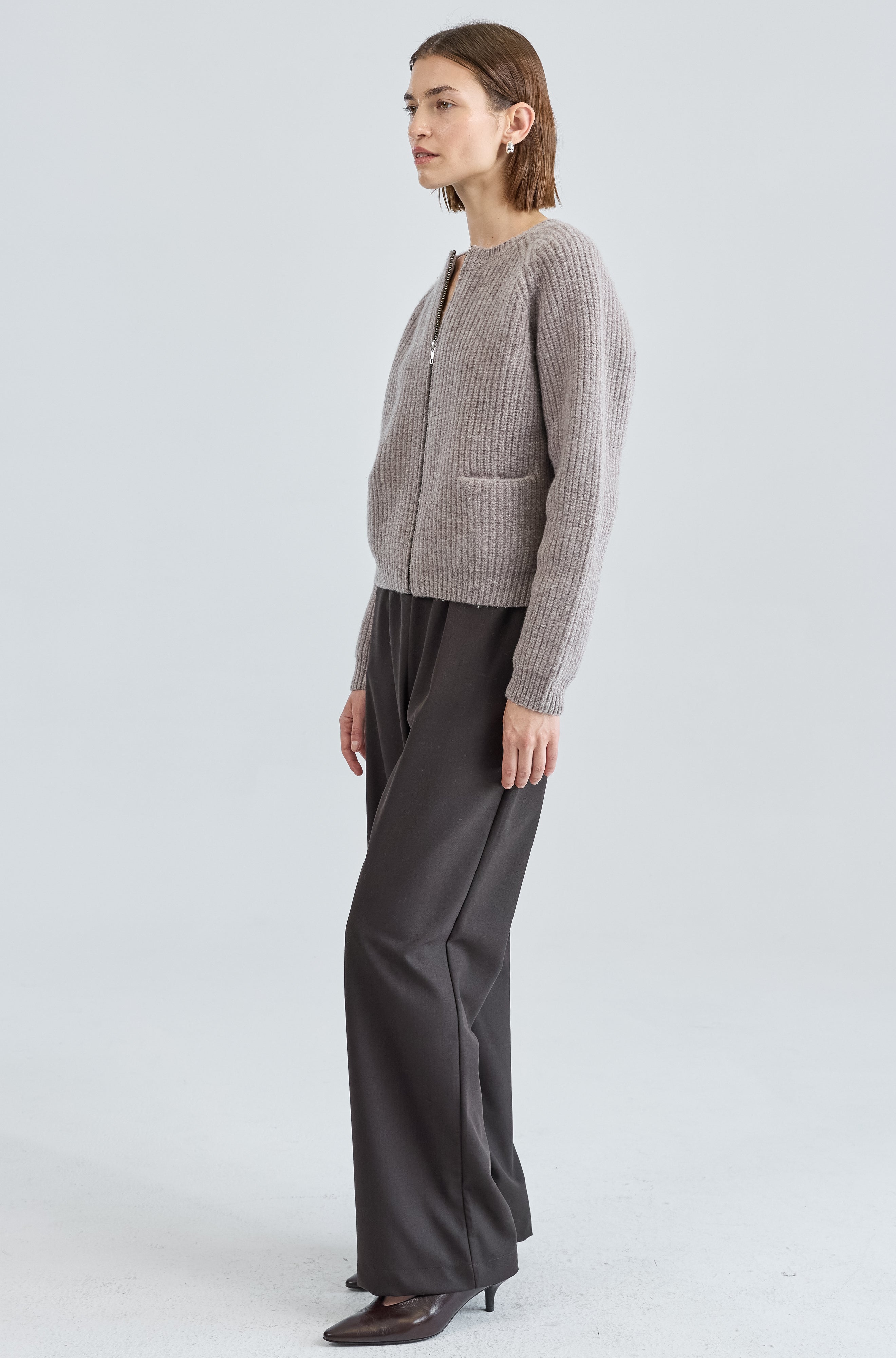 Knit Zip Up Cardigan - Almina Concept 