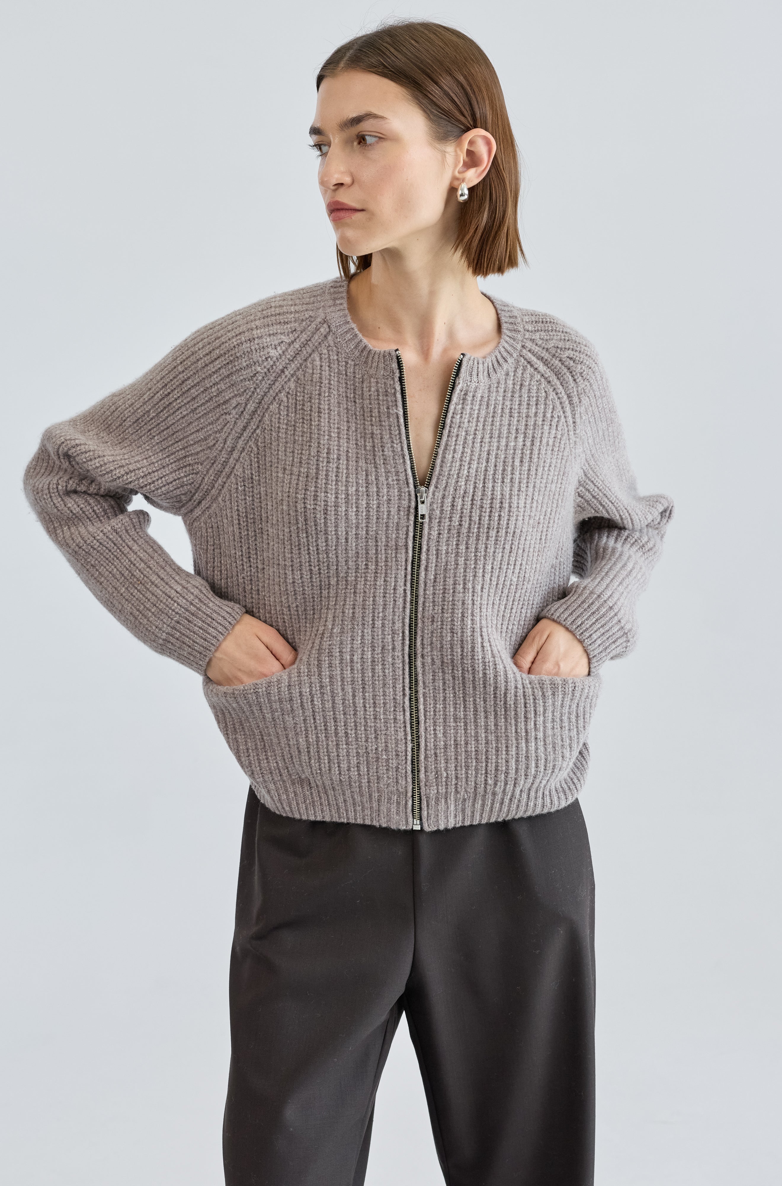 Knit Zip Up Cardigan - Almina Concept 