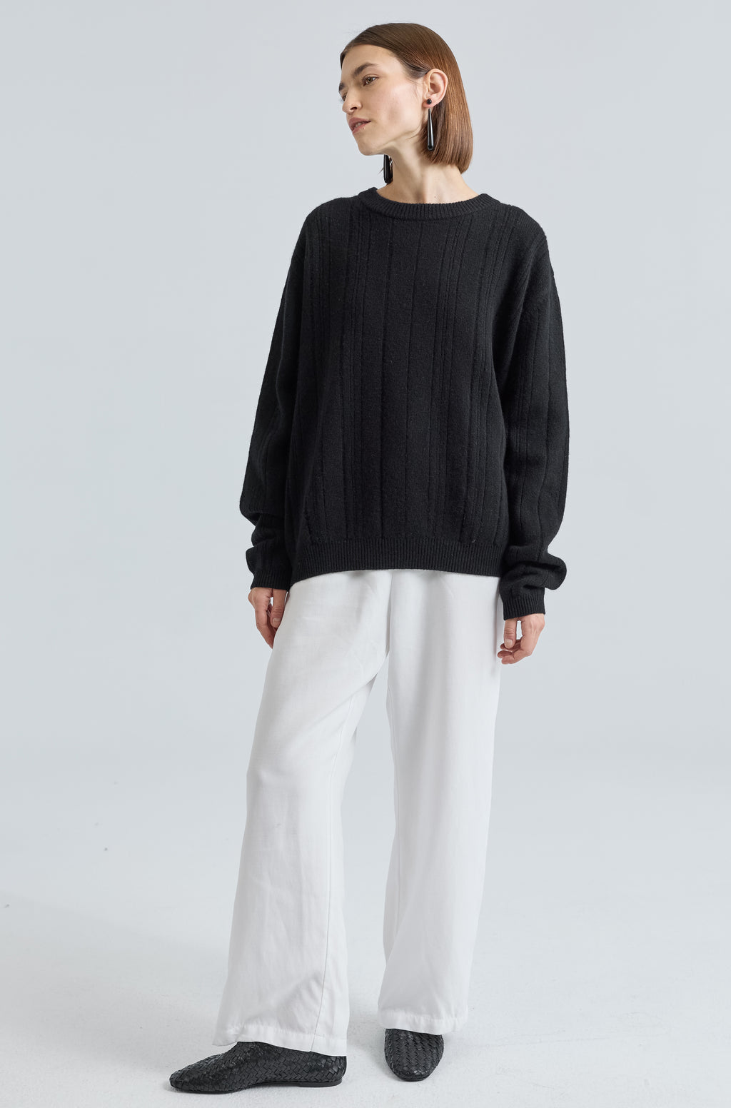 Ribbed Wool Crewneck Sweater - Almina Concept 