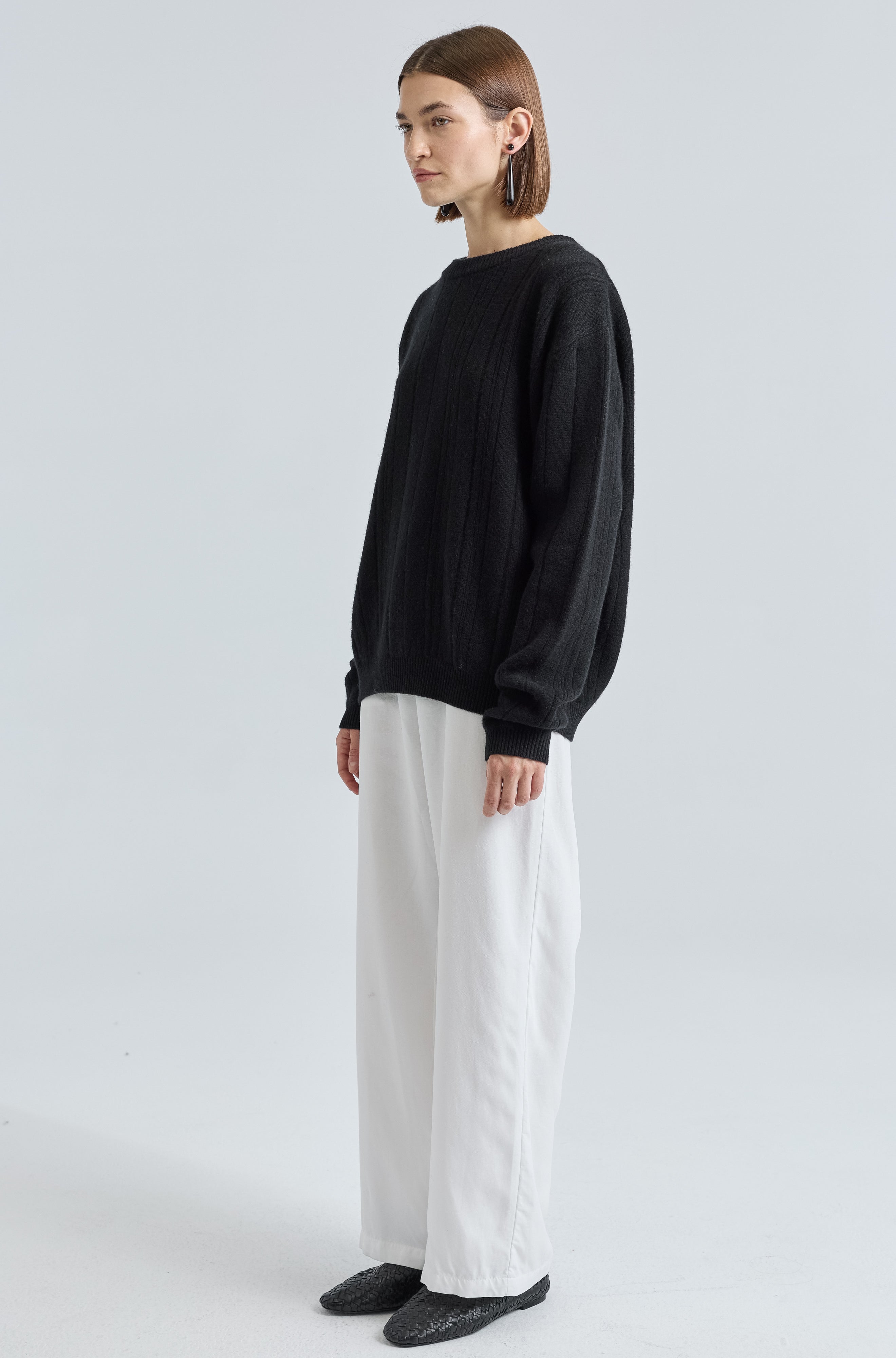 Ribbed Wool Crewneck Sweater - Almina Concept 