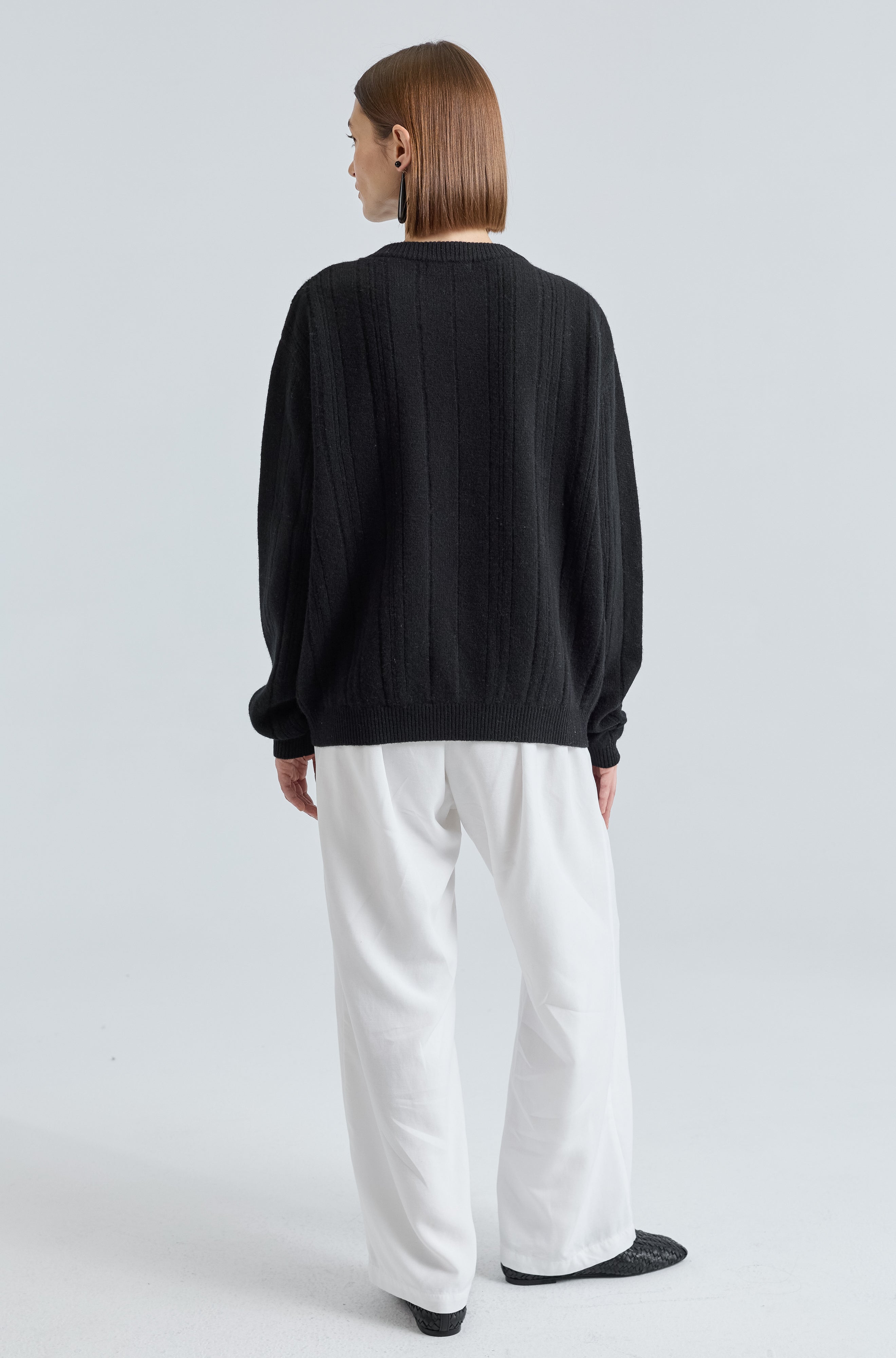 Ribbed Wool Crewneck Sweater - Almina Concept 