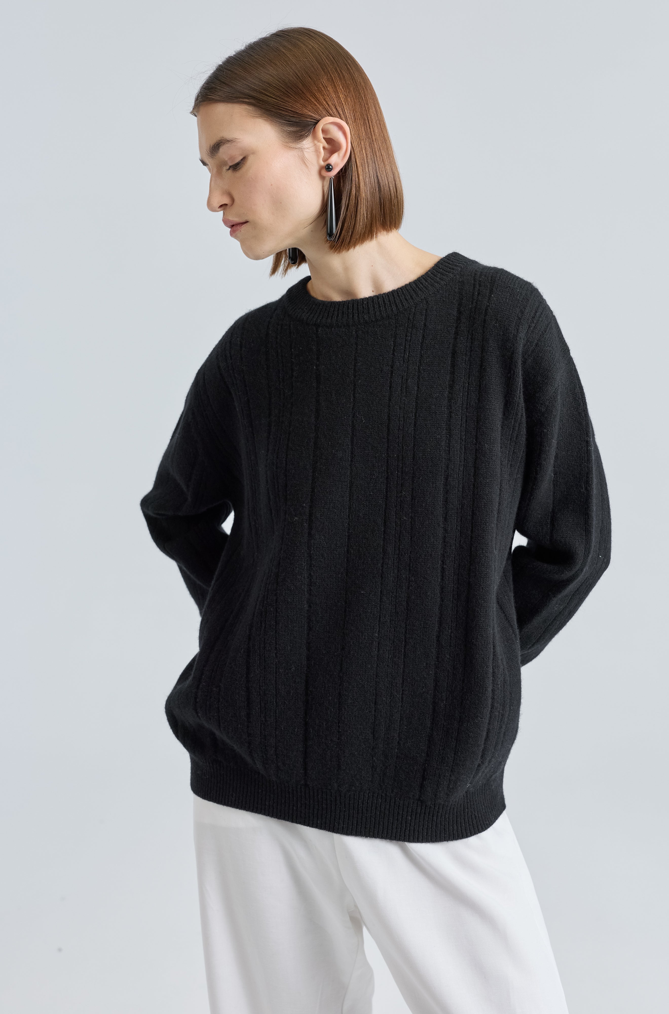Ribbed Wool Crewneck Sweater - Almina Concept 