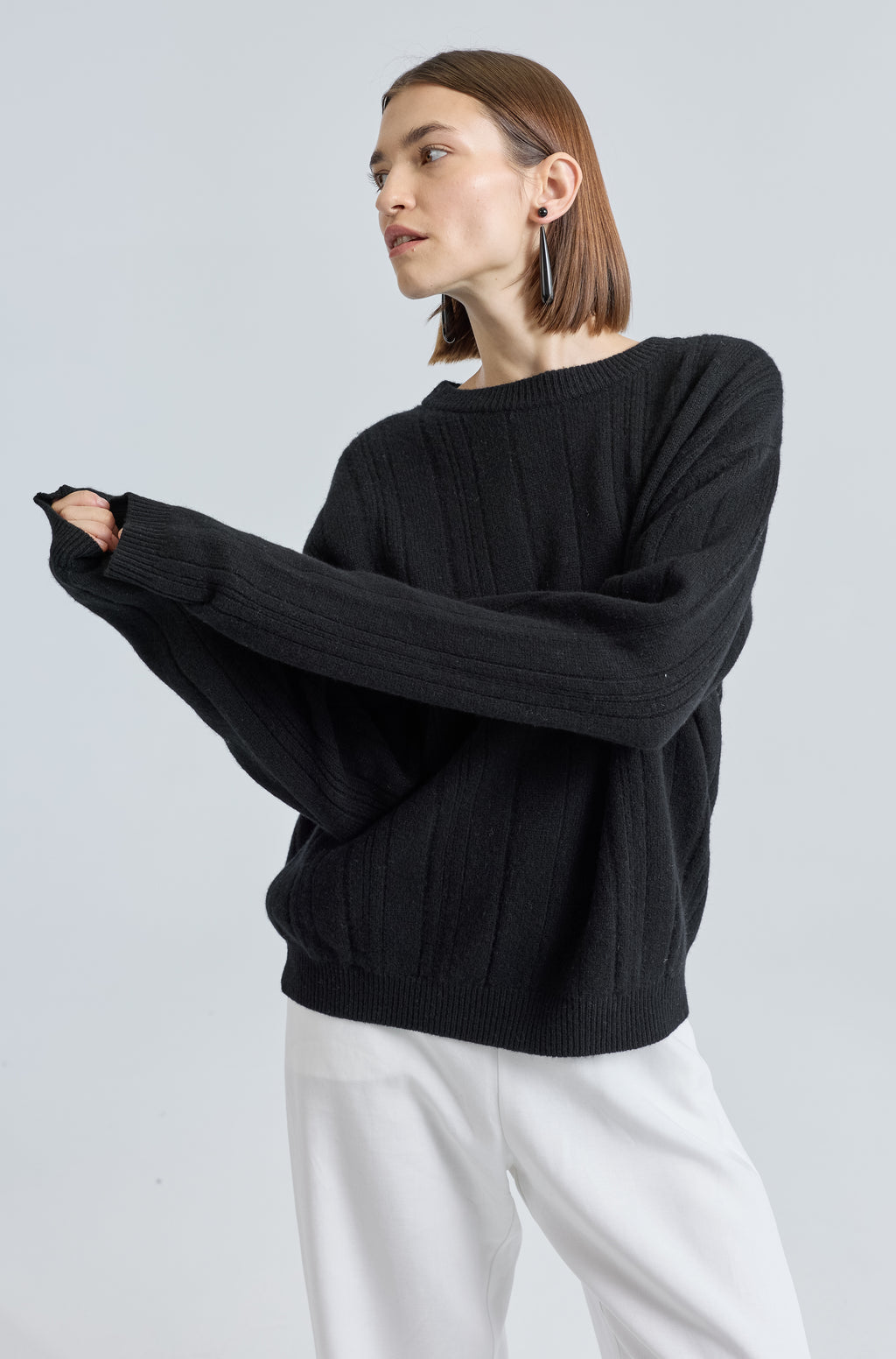 Ribbed Wool Crewneck Sweater - Almina Concept 