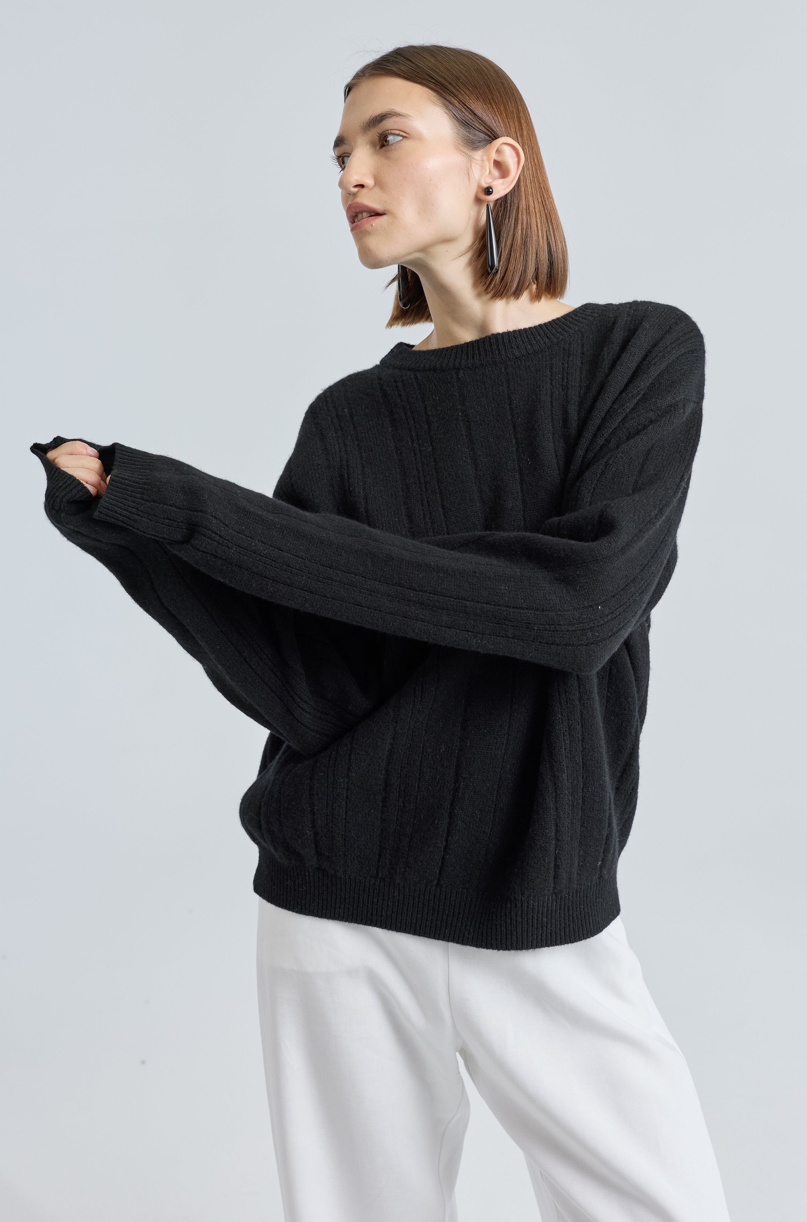 Ribbed Wool Crewneck Sweater - Almina Concept 