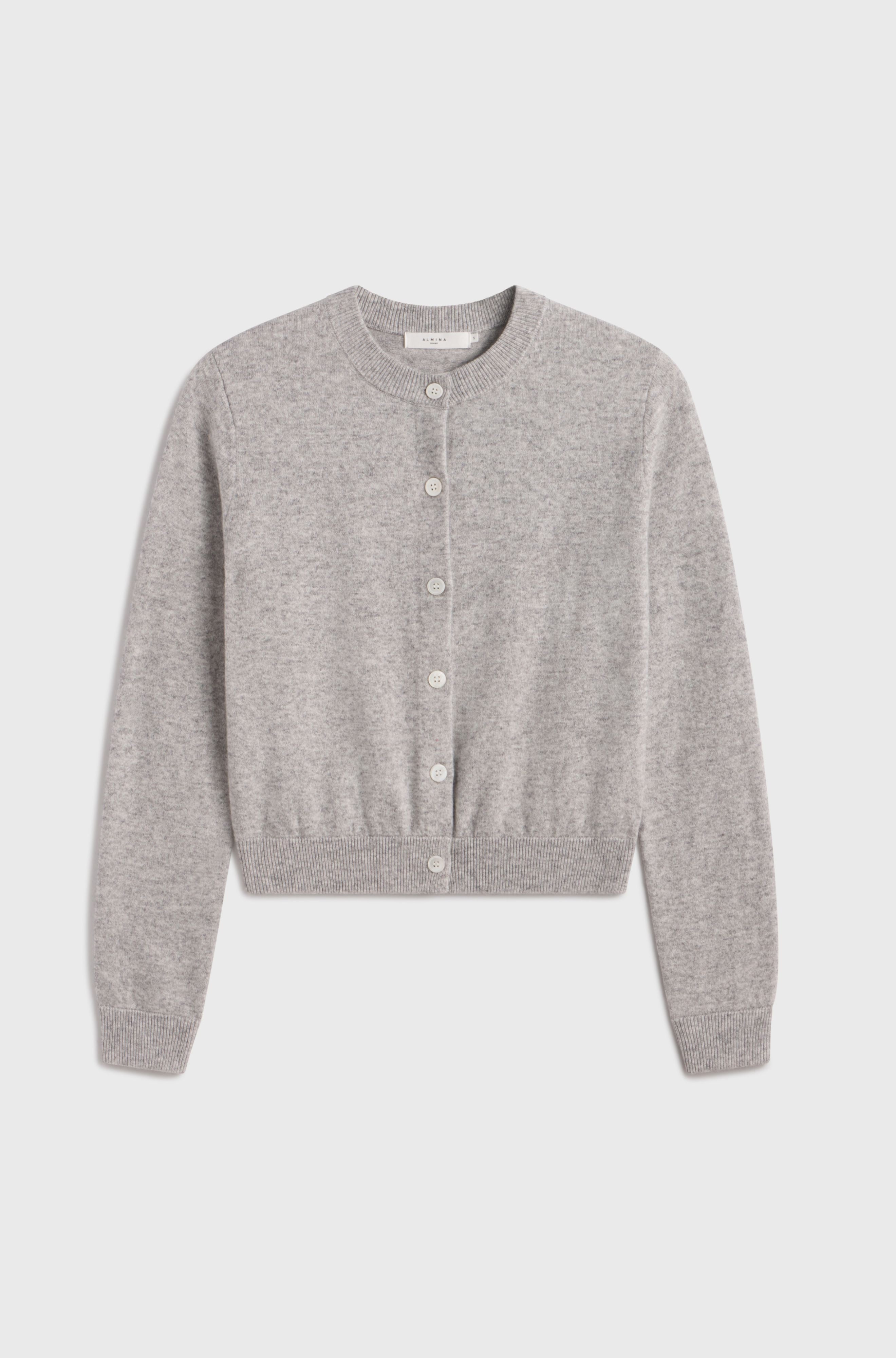 Light grey wool cardigan on a white background
