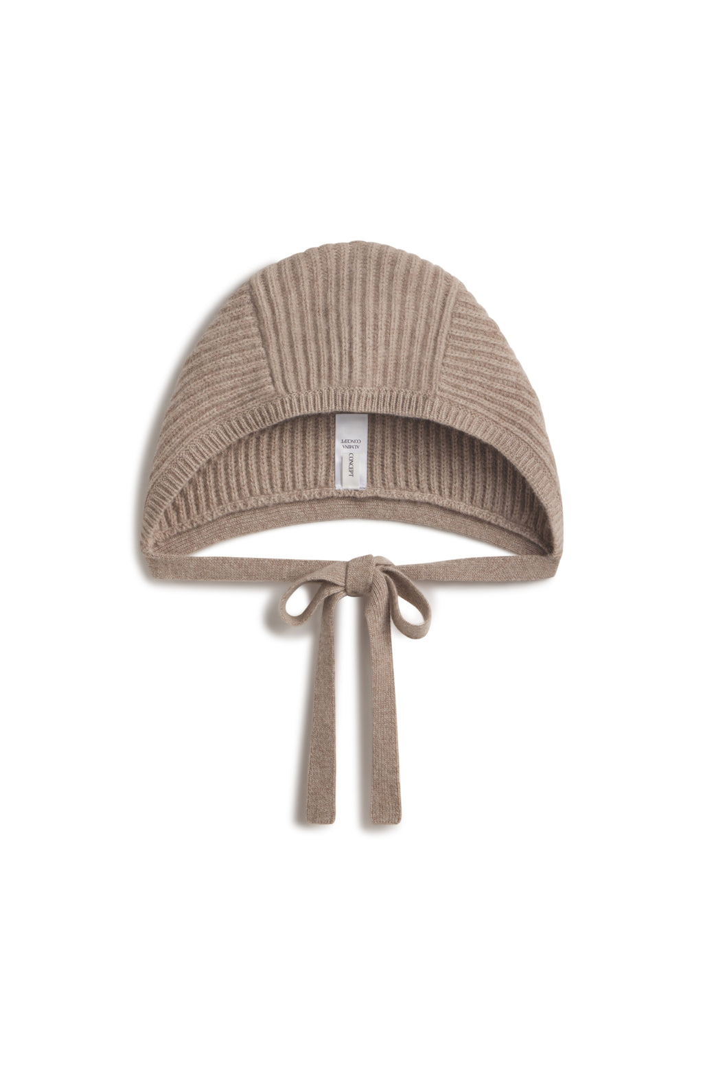 Brown knit hat against a white background