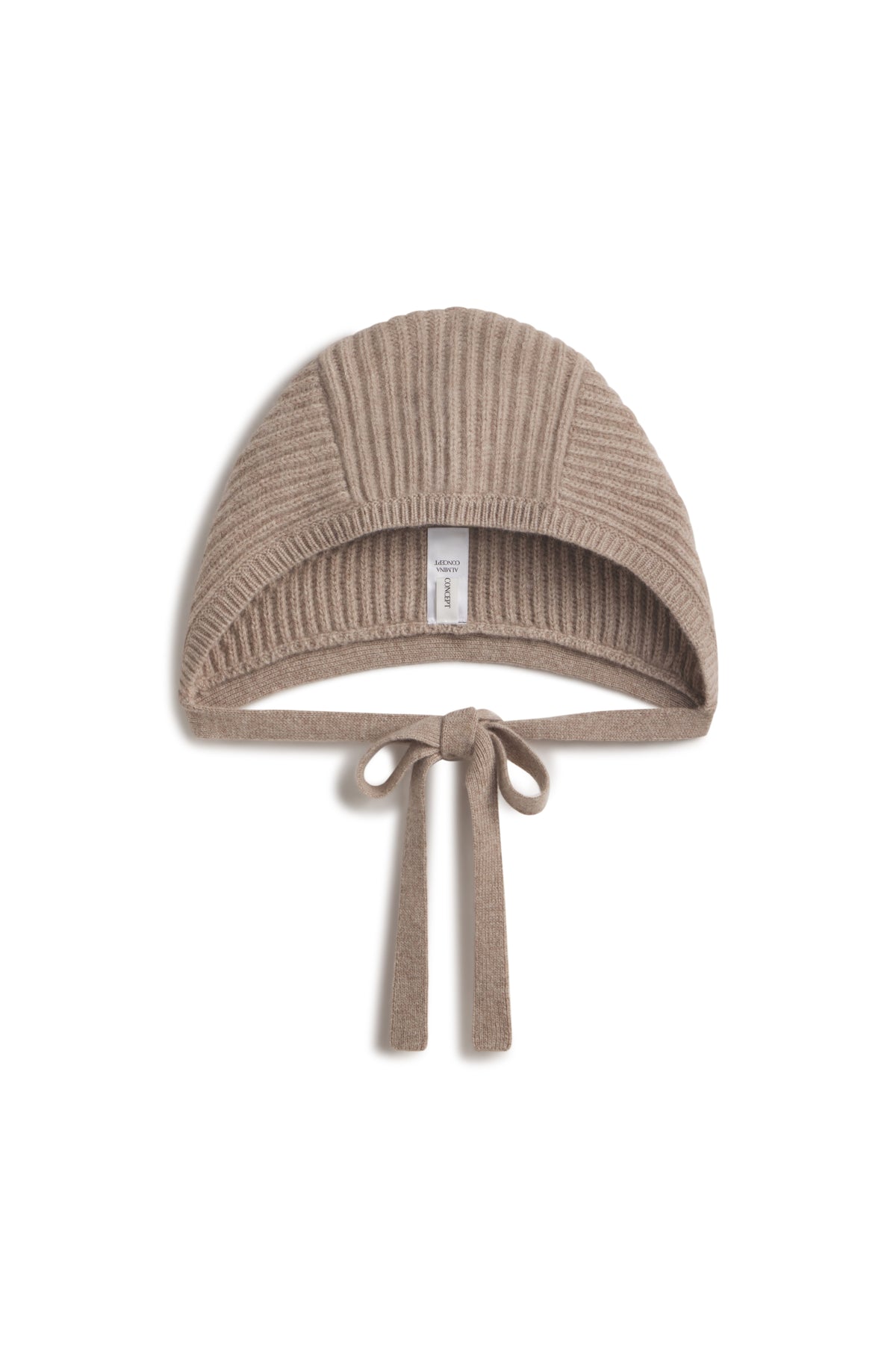 Brown knit hat against a white background