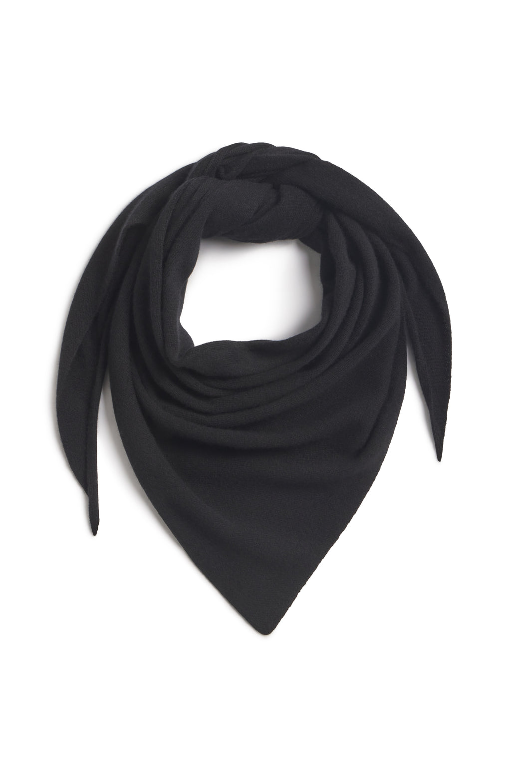 Black wool long triangle scarf against a white background